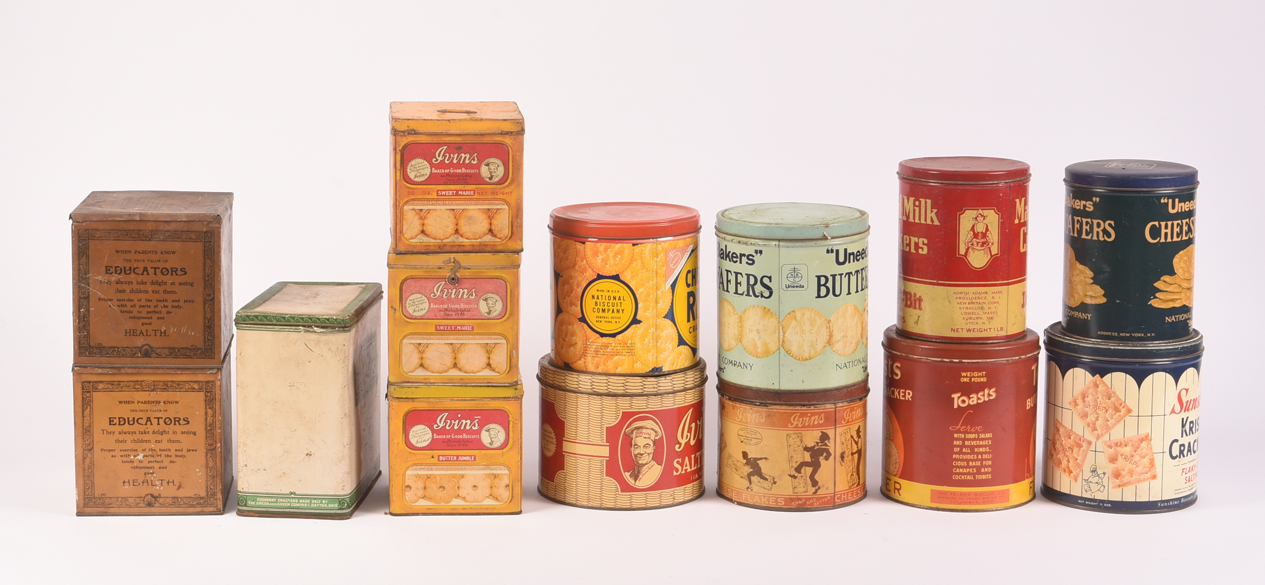 Fourteen Vintage Cracker Tins.