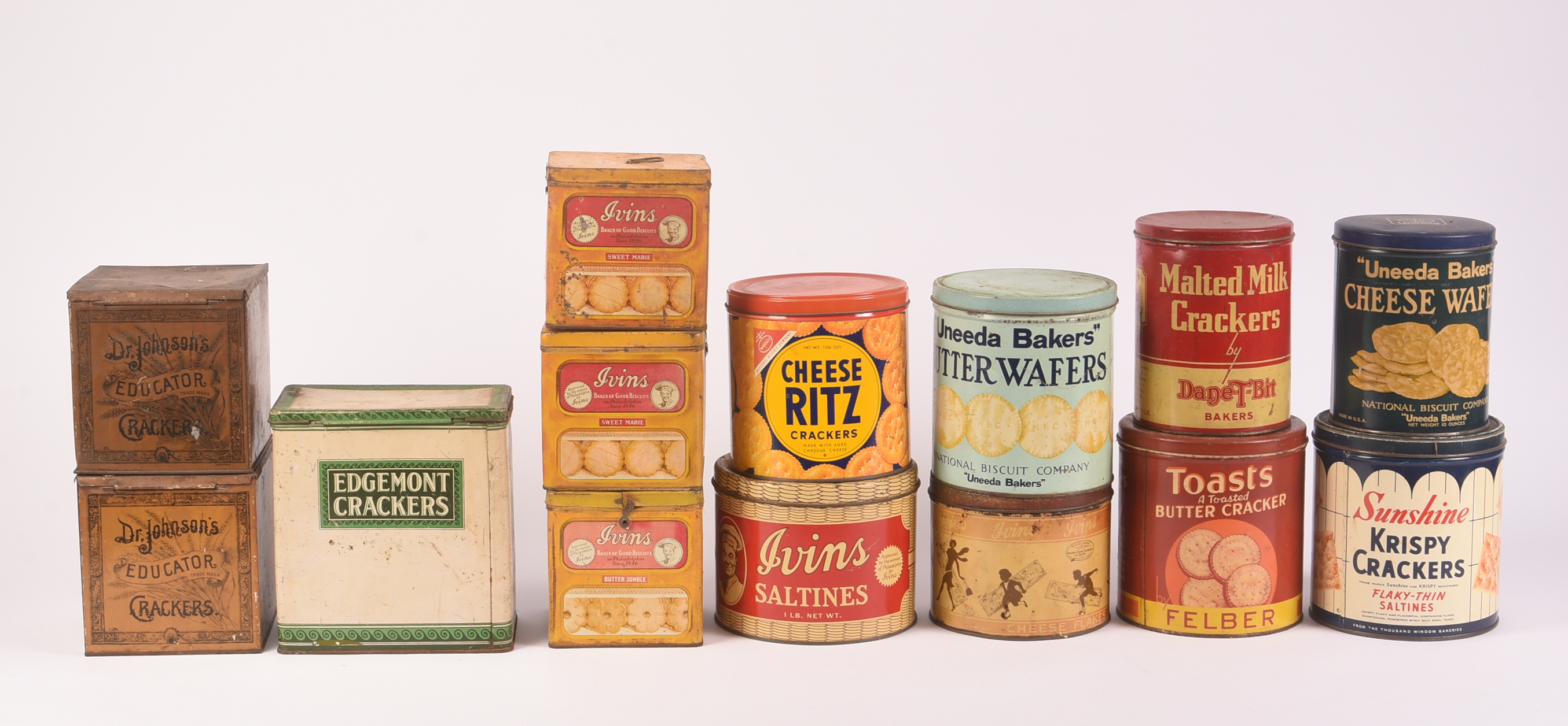 Fourteen Vintage Cracker Tins.