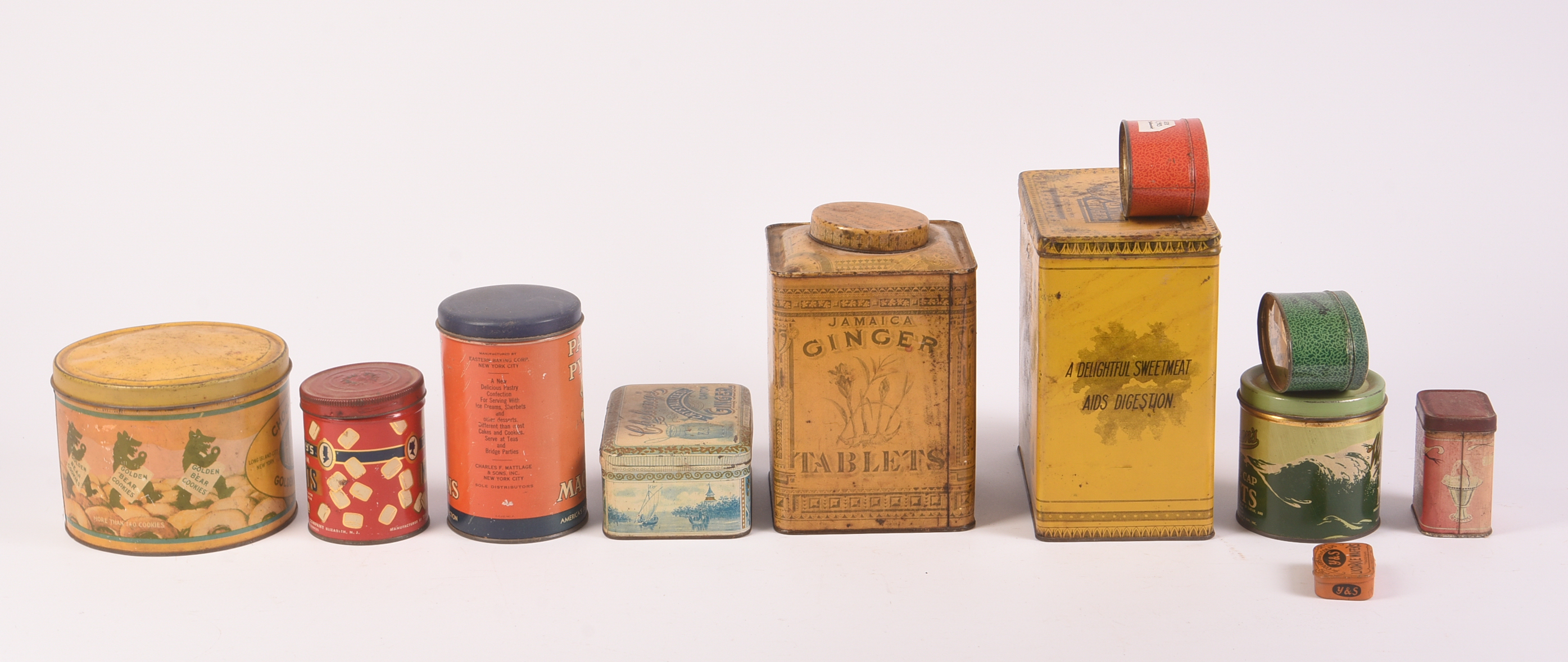 Eleven Vintage Candy, Confection, and Mints Tins.