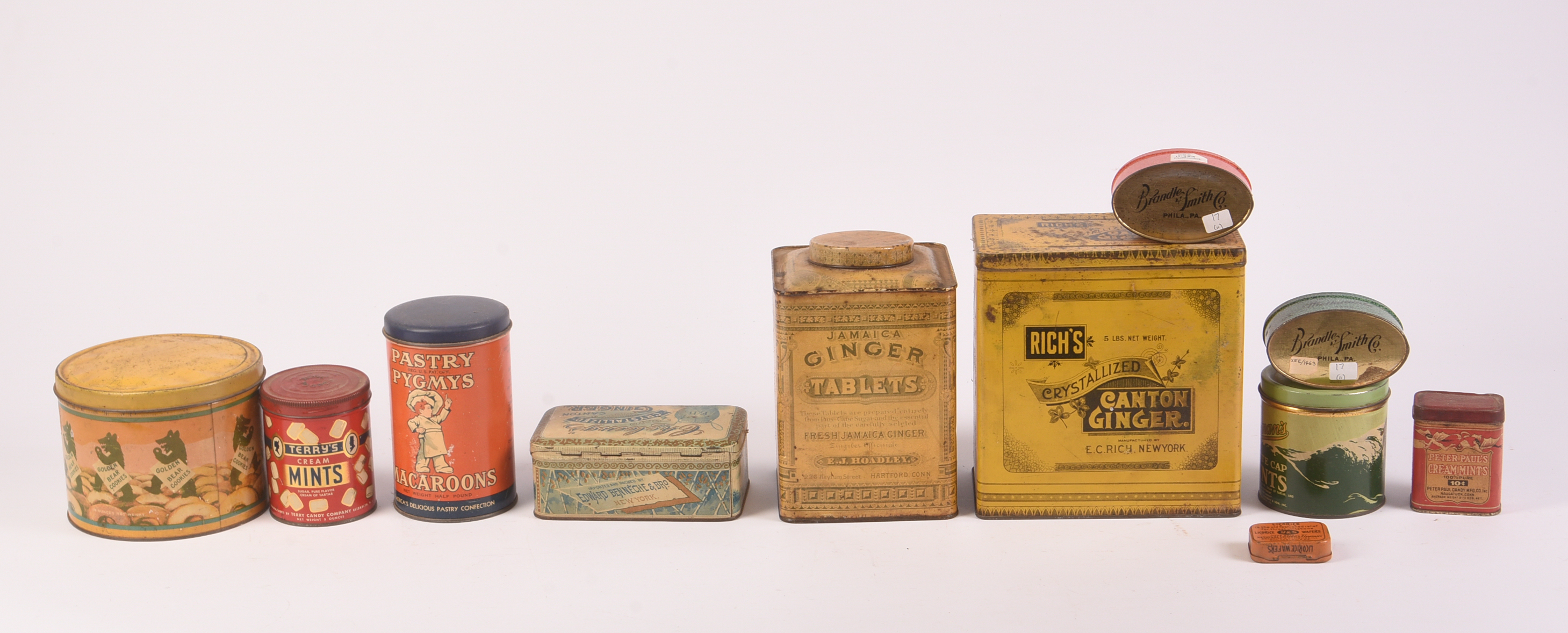 Eleven Vintage Candy, Confection, and Mints Tins.