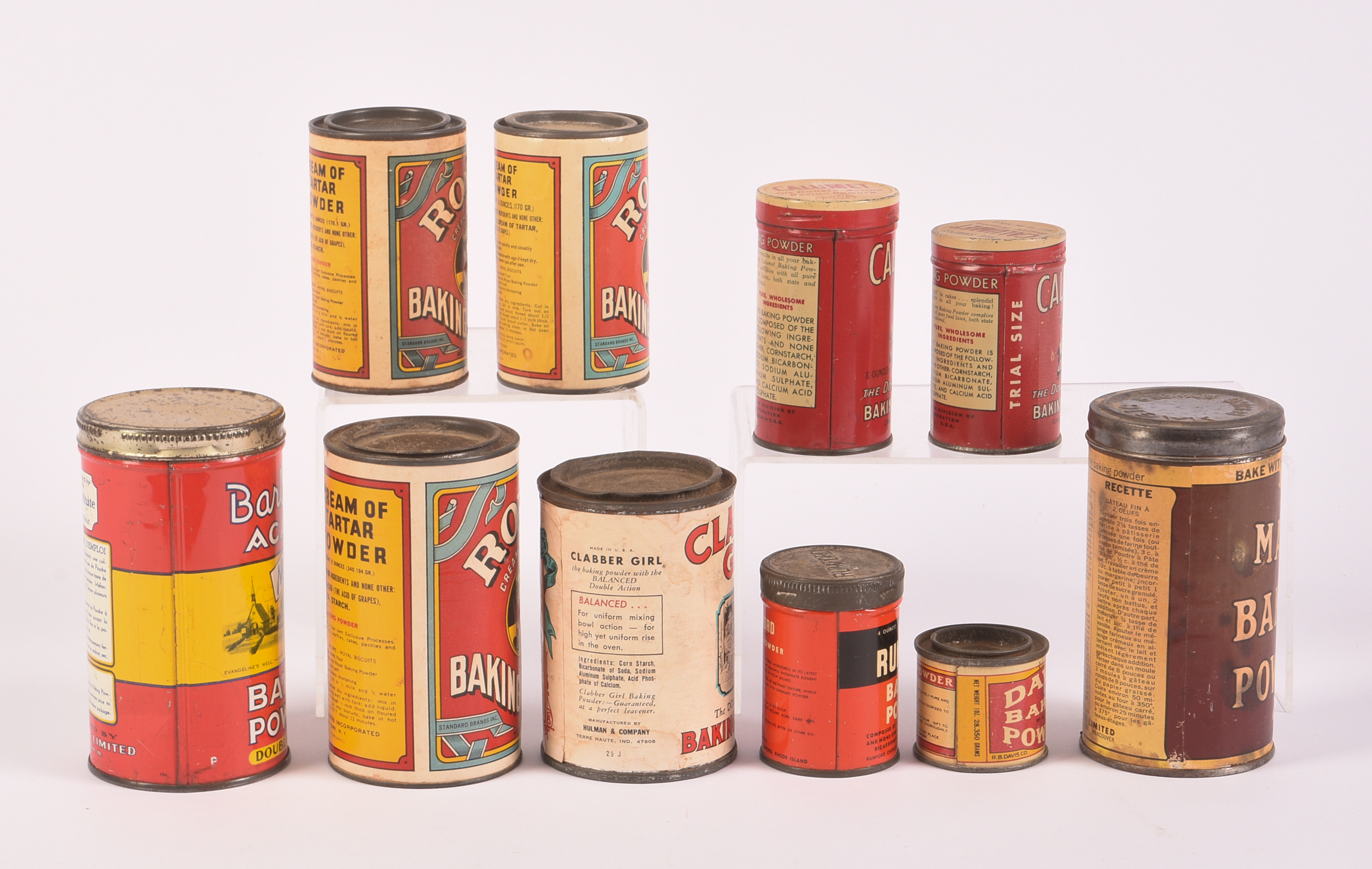 Ten Vintage Baking Powder Tins.