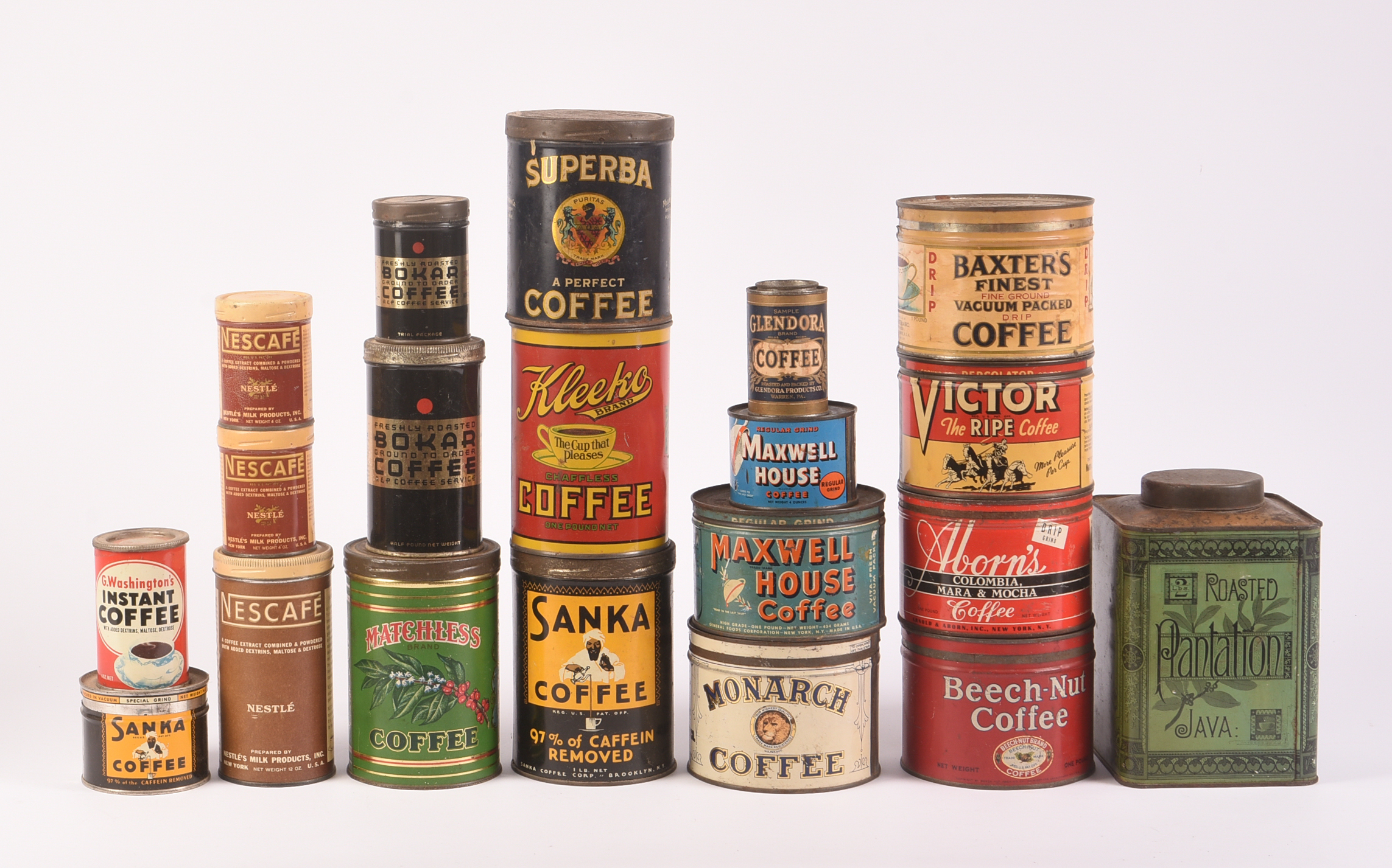 Twenty Vintage Coffee Tins.