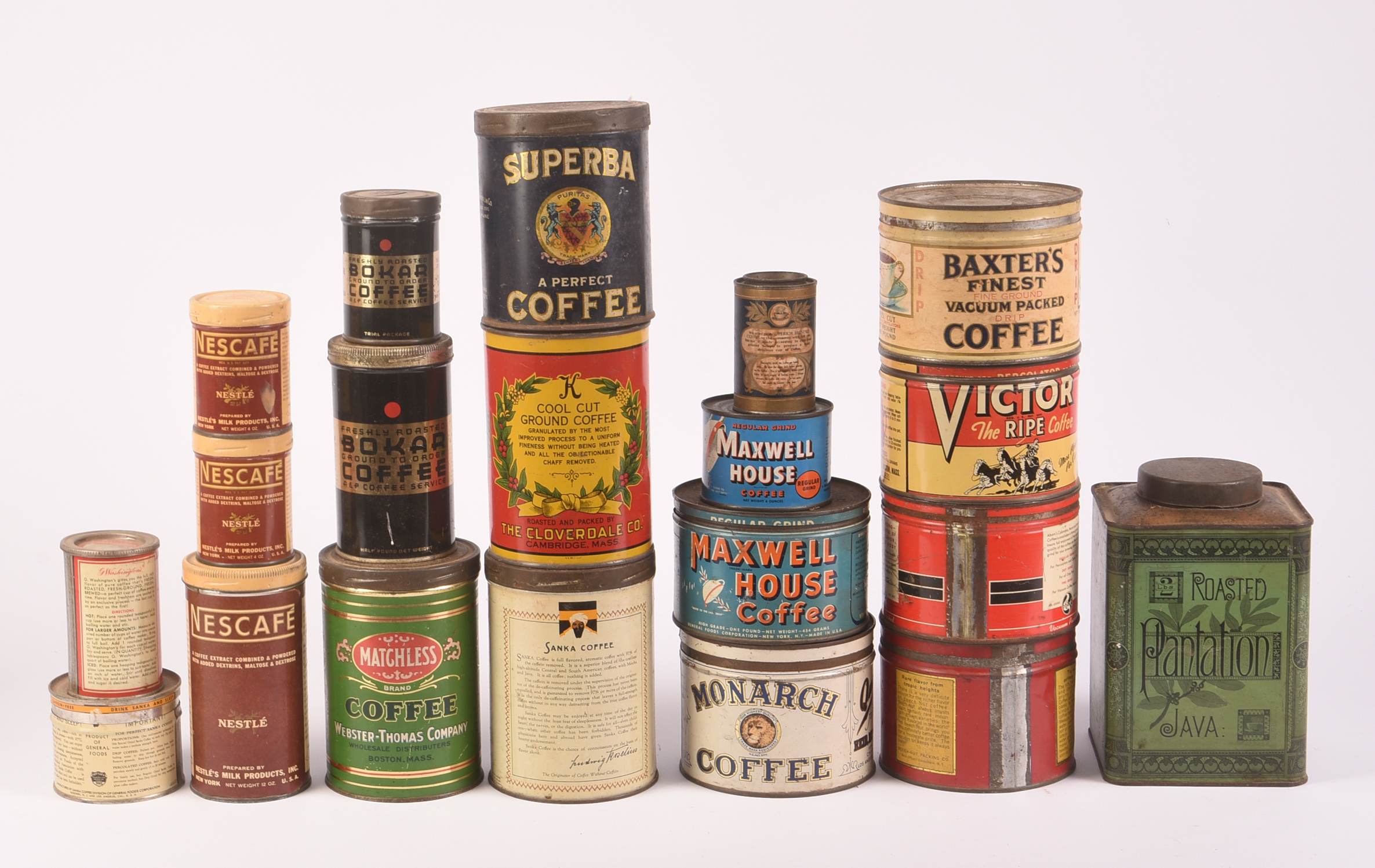 Twenty Vintage Coffee Tins.