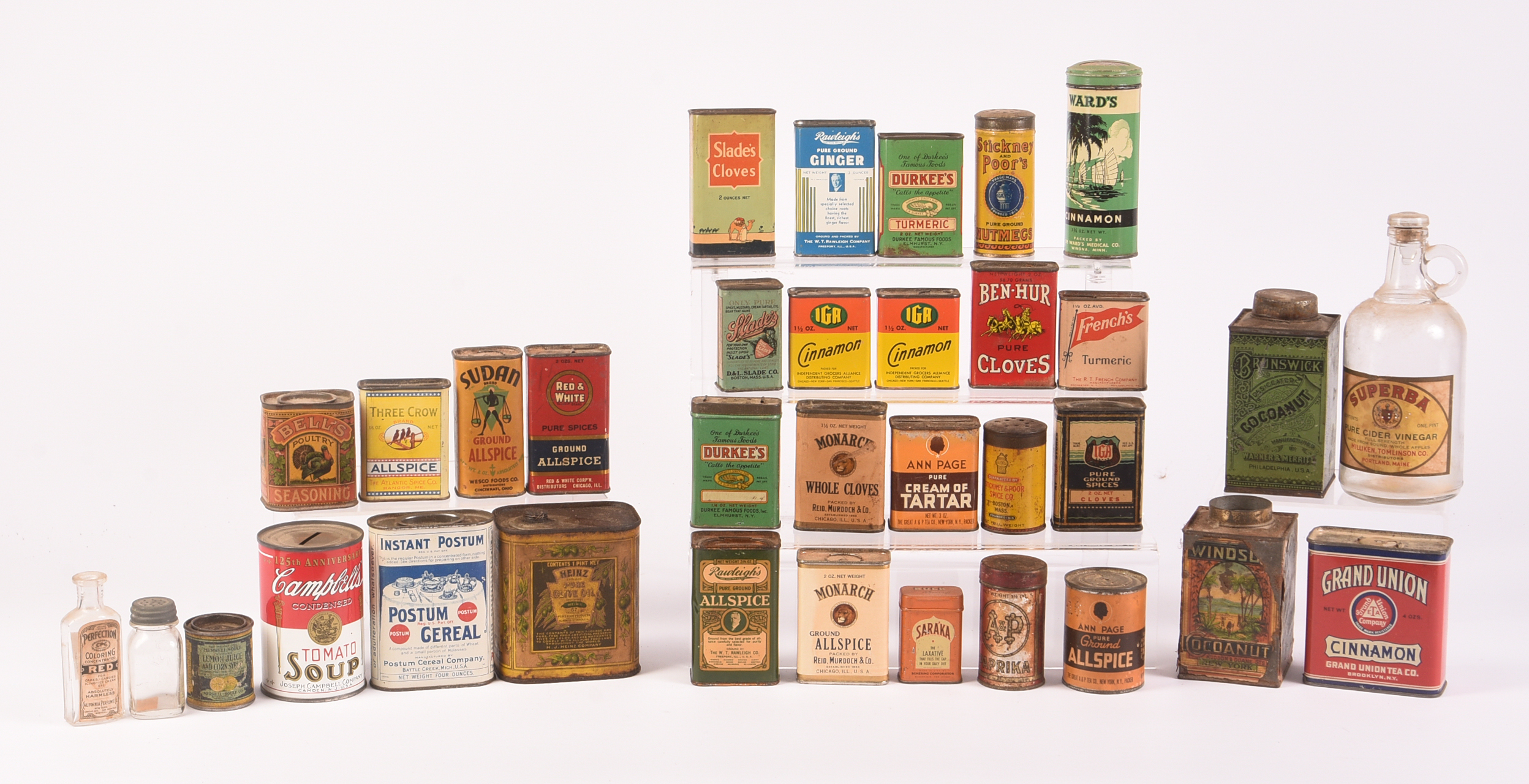 Large Grouping of Spice Tins and Related Containers.
