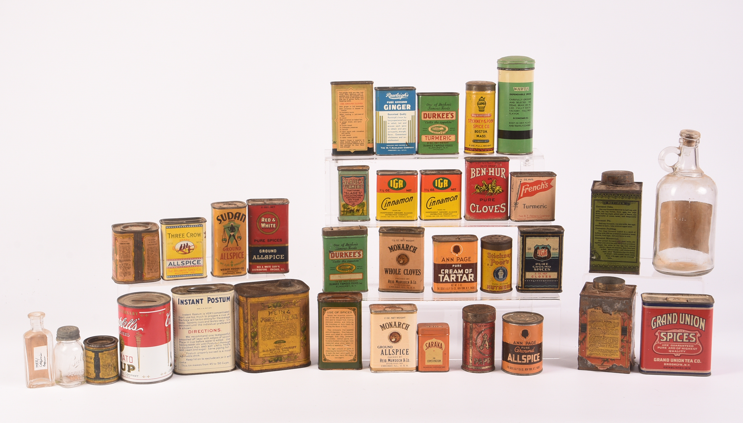 Large Grouping of Spice Tins and Related Containers.