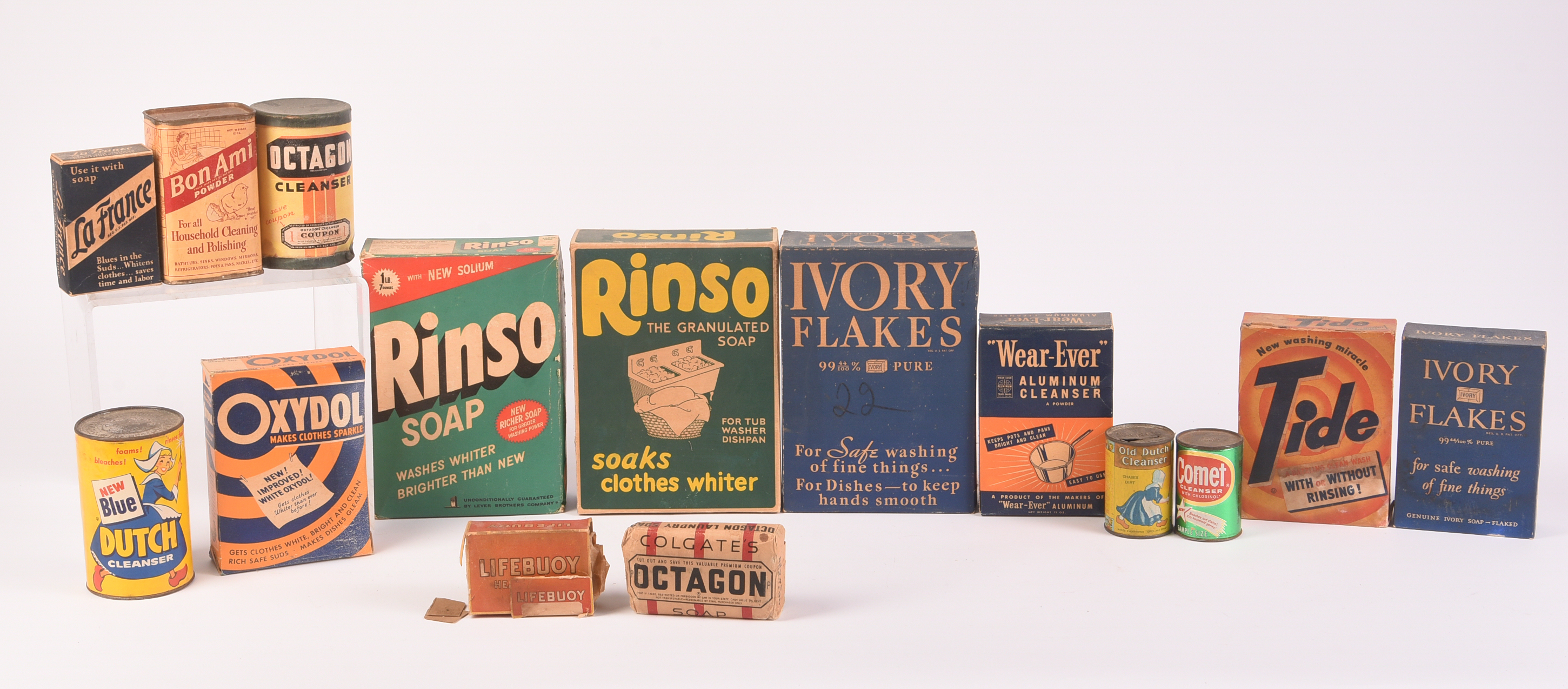 Fifteen Vintage Various Soap Product Containers.