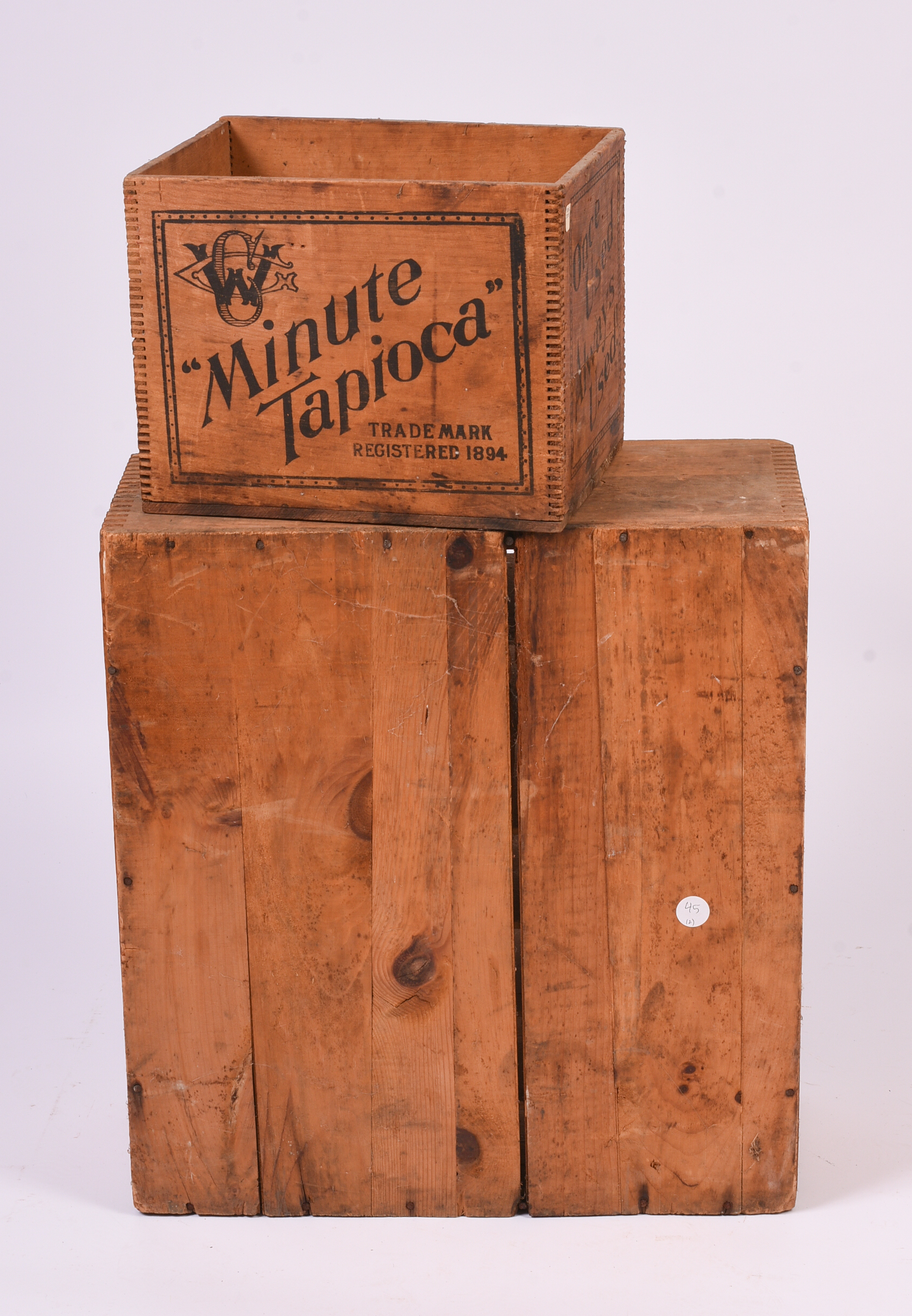 Vintage Table Talk Pie Shelves Circa 1970s, and Antique Advertising Crate.