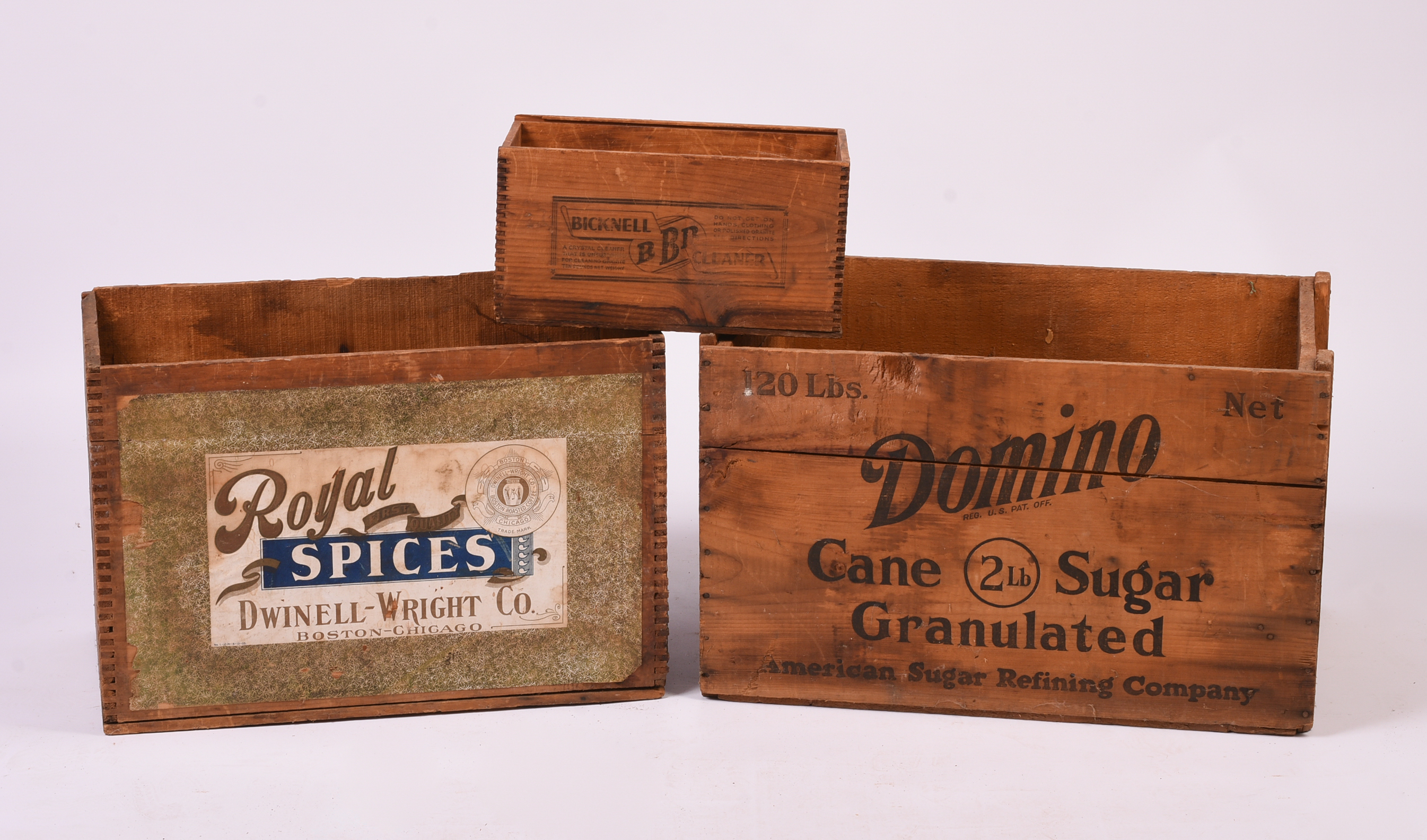 Three Antique Advertising Crates.