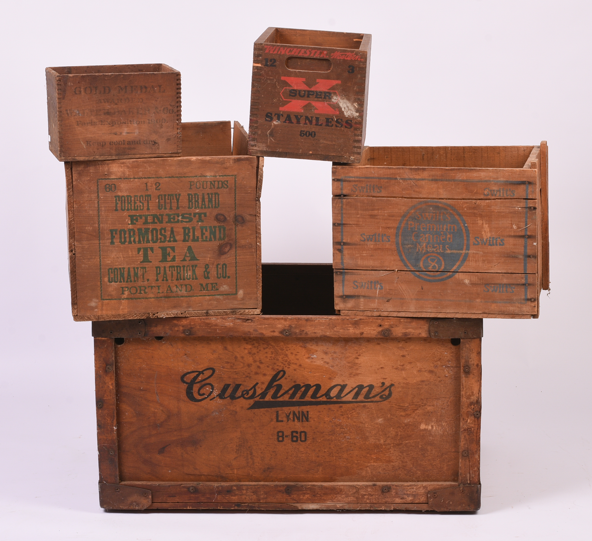 Five Vintage Advertising Crates.