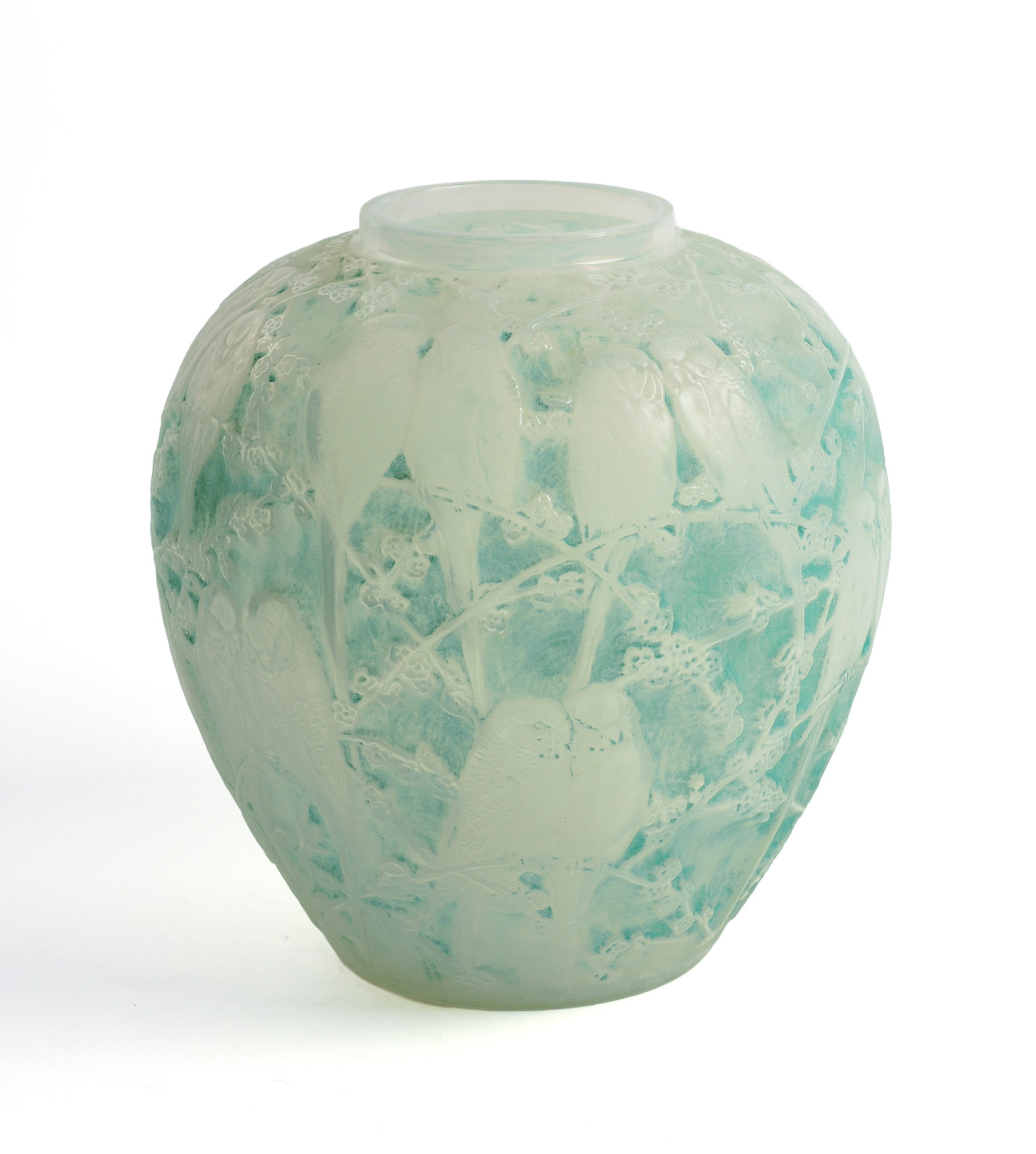 Rene Lalique (1860-1945). Perruches Vase, C. 1919.