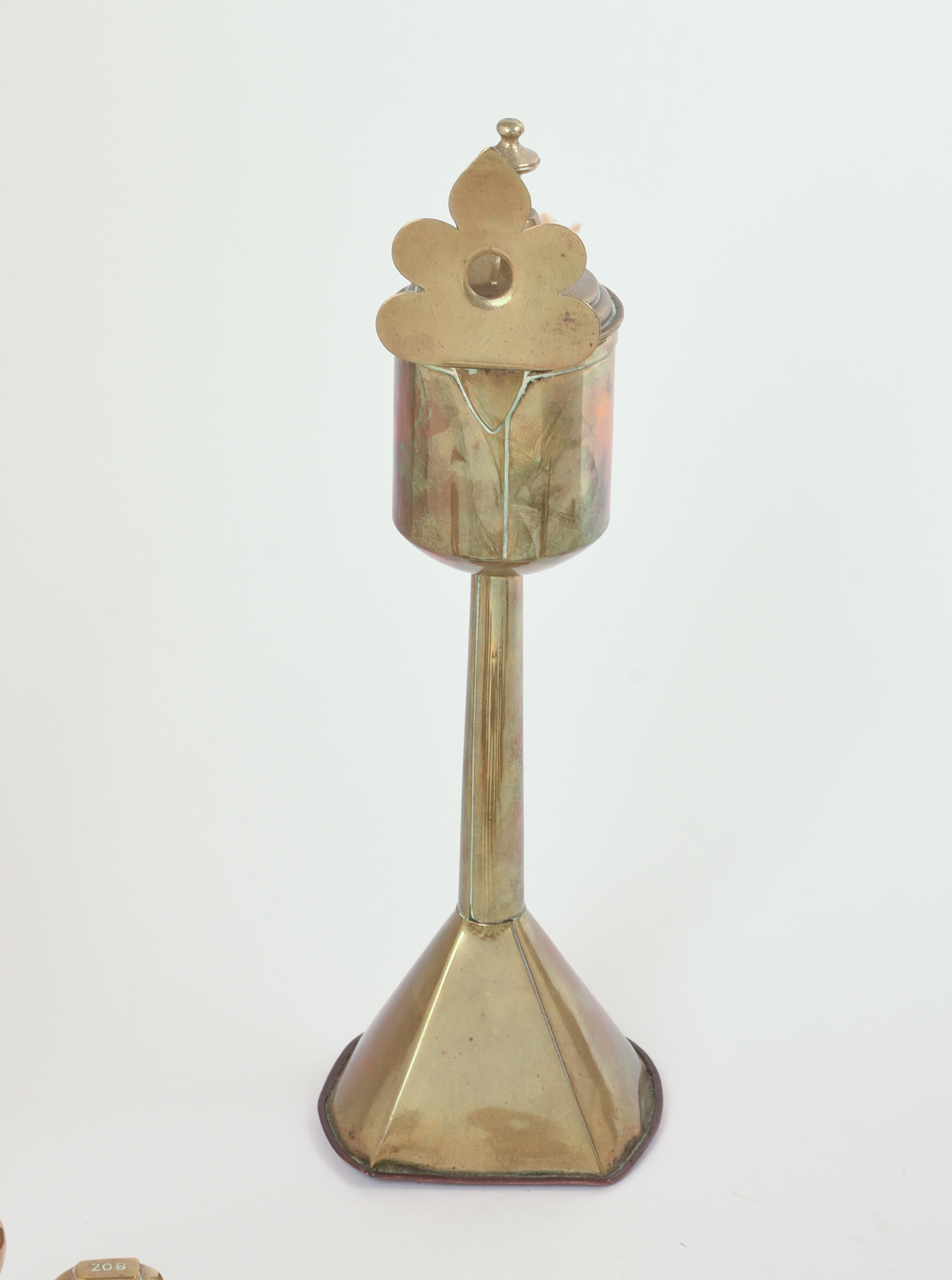 Set of Brass Weights and an Oil Lamp.