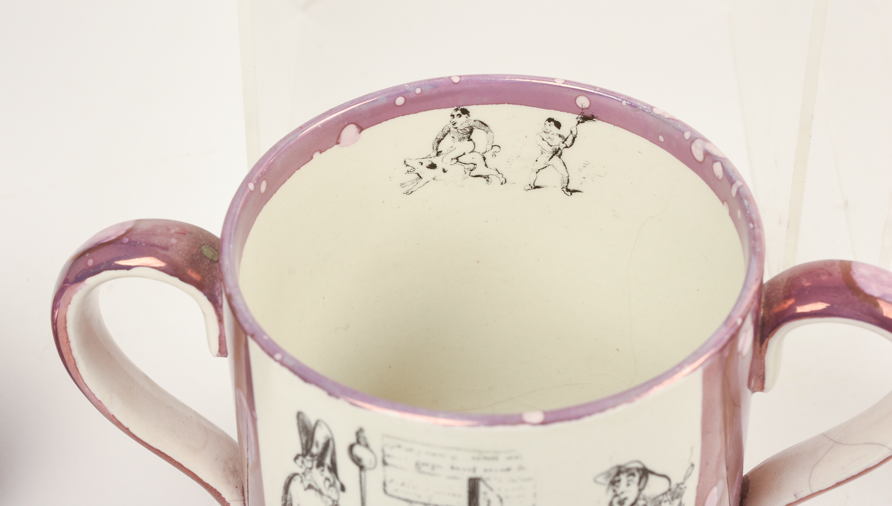 Seven Sunderland Pink Lustre Transfer Printed Wares.