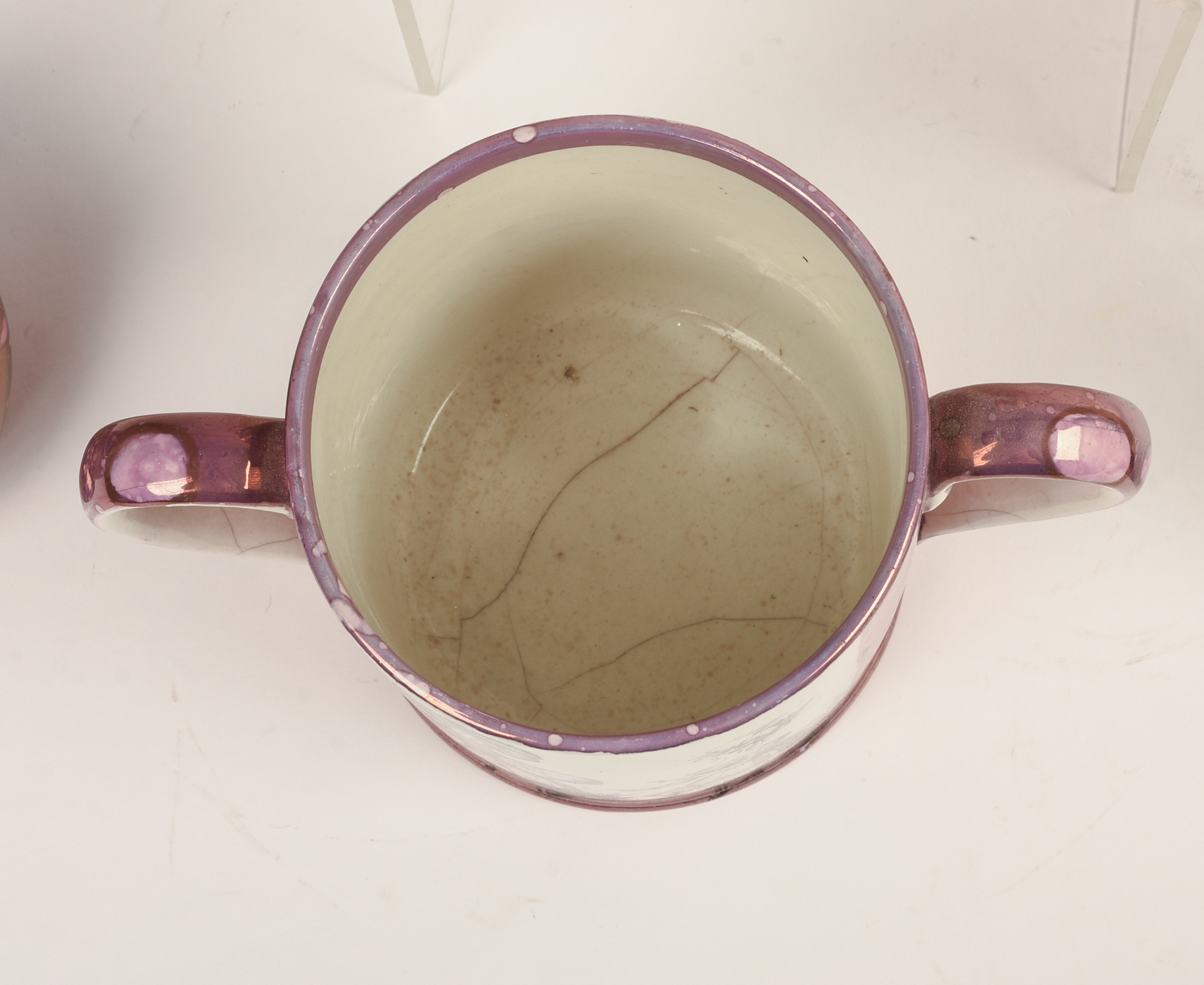 Seven Sunderland Pink Lustre Transfer Printed Wares.
