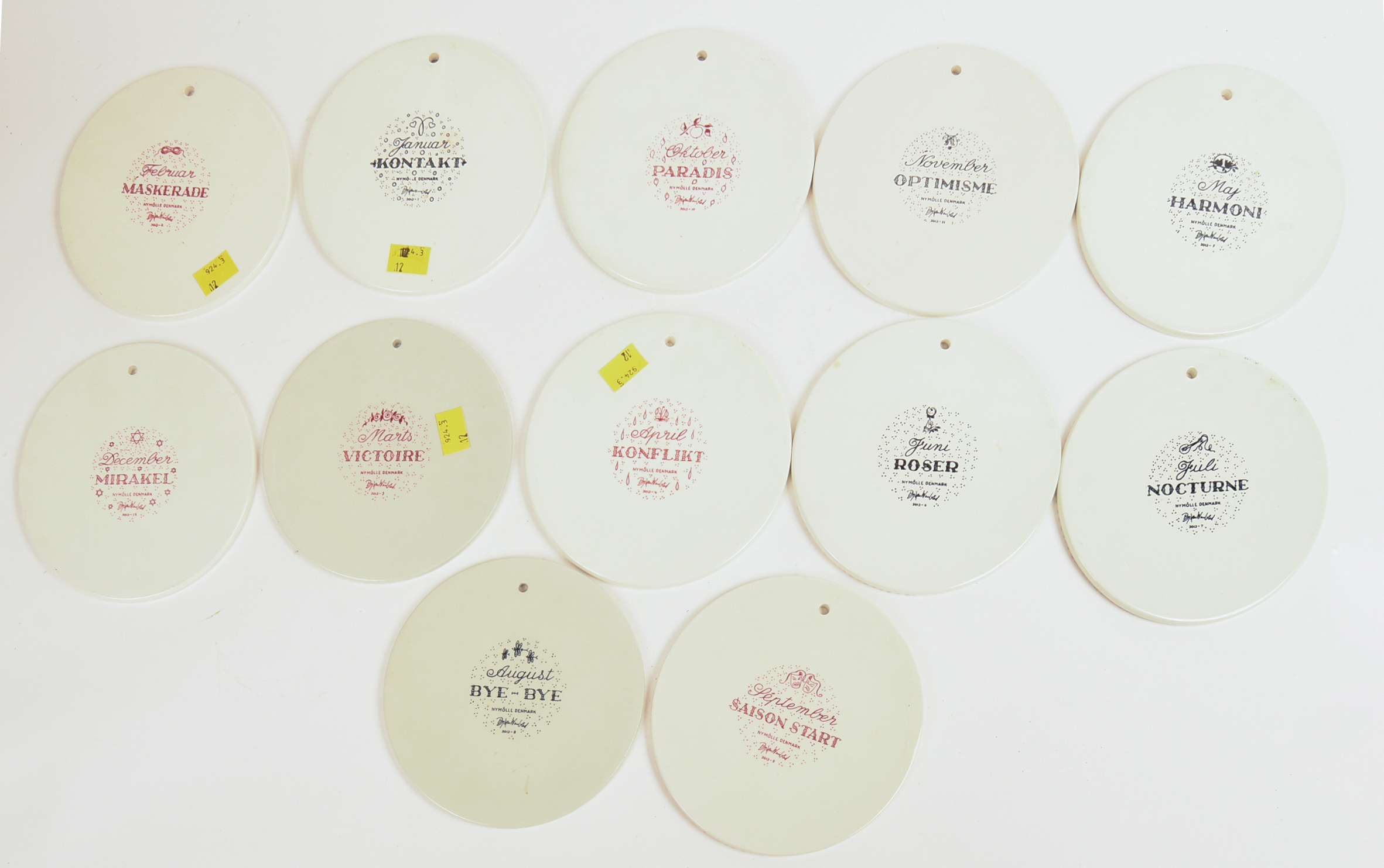Twelve Bjorn Wiinblaad For Nymolle Denmark Months Plaques.