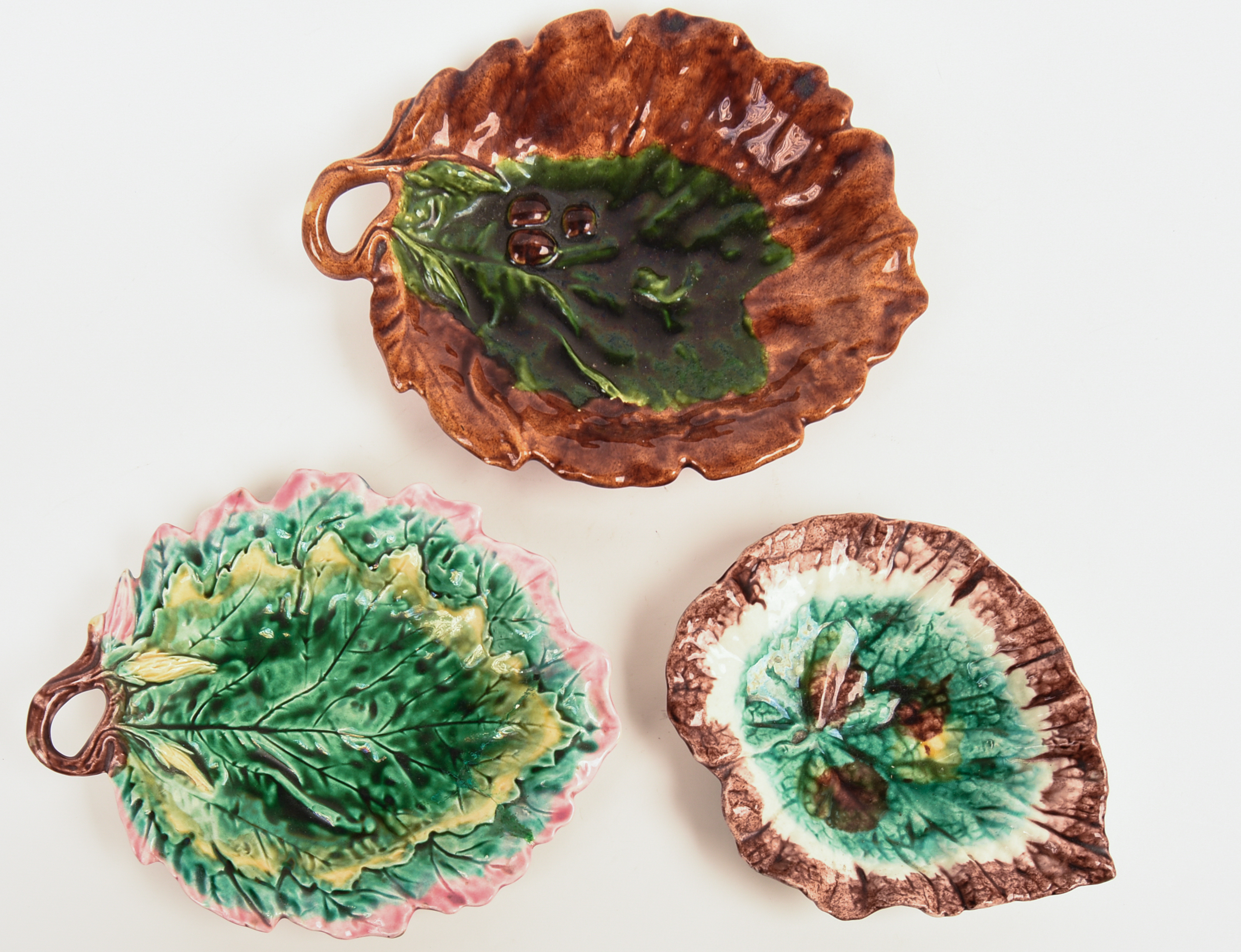 Three Majolica Leaf Dishes.