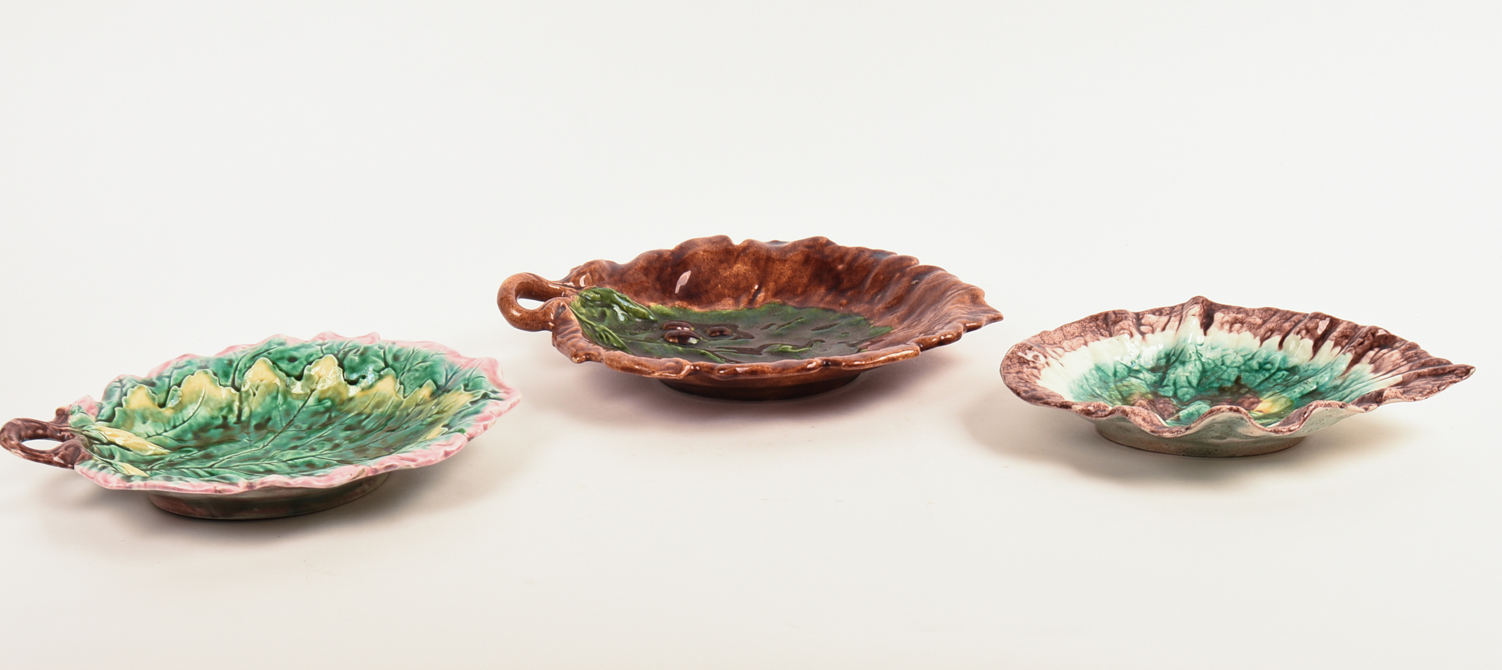 Three Majolica Leaf Dishes.