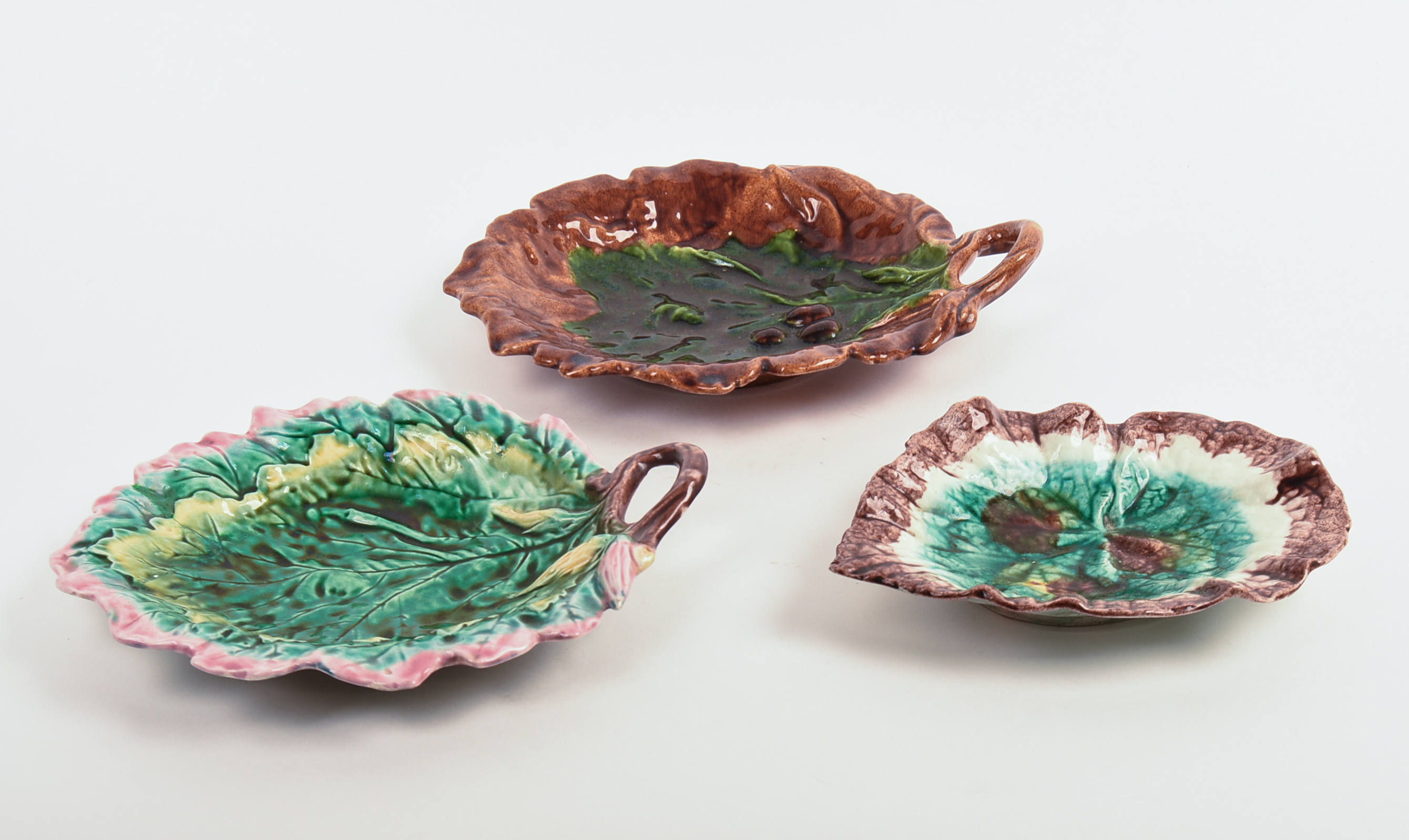 Three Majolica Leaf Dishes.