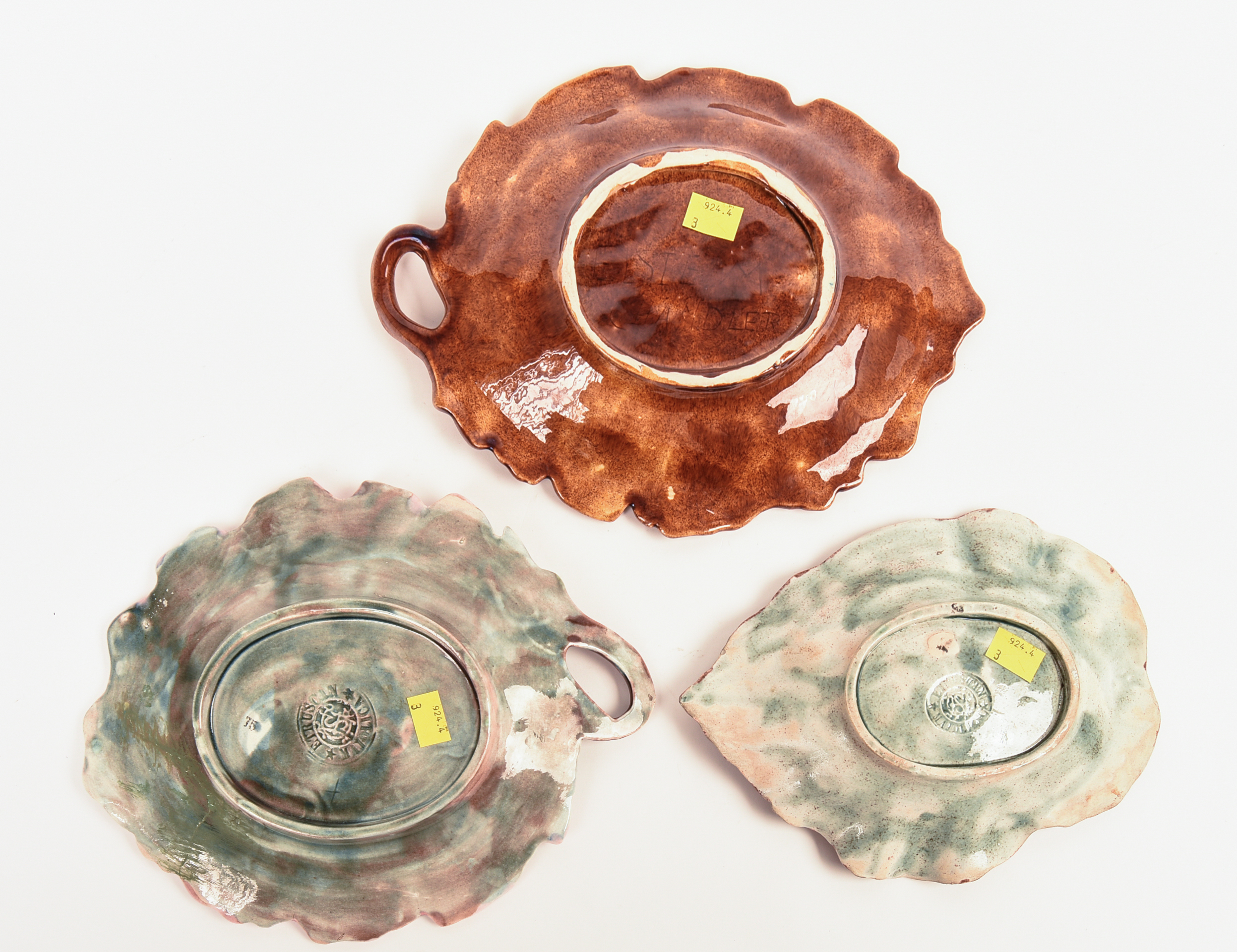 Three Majolica Leaf Dishes.