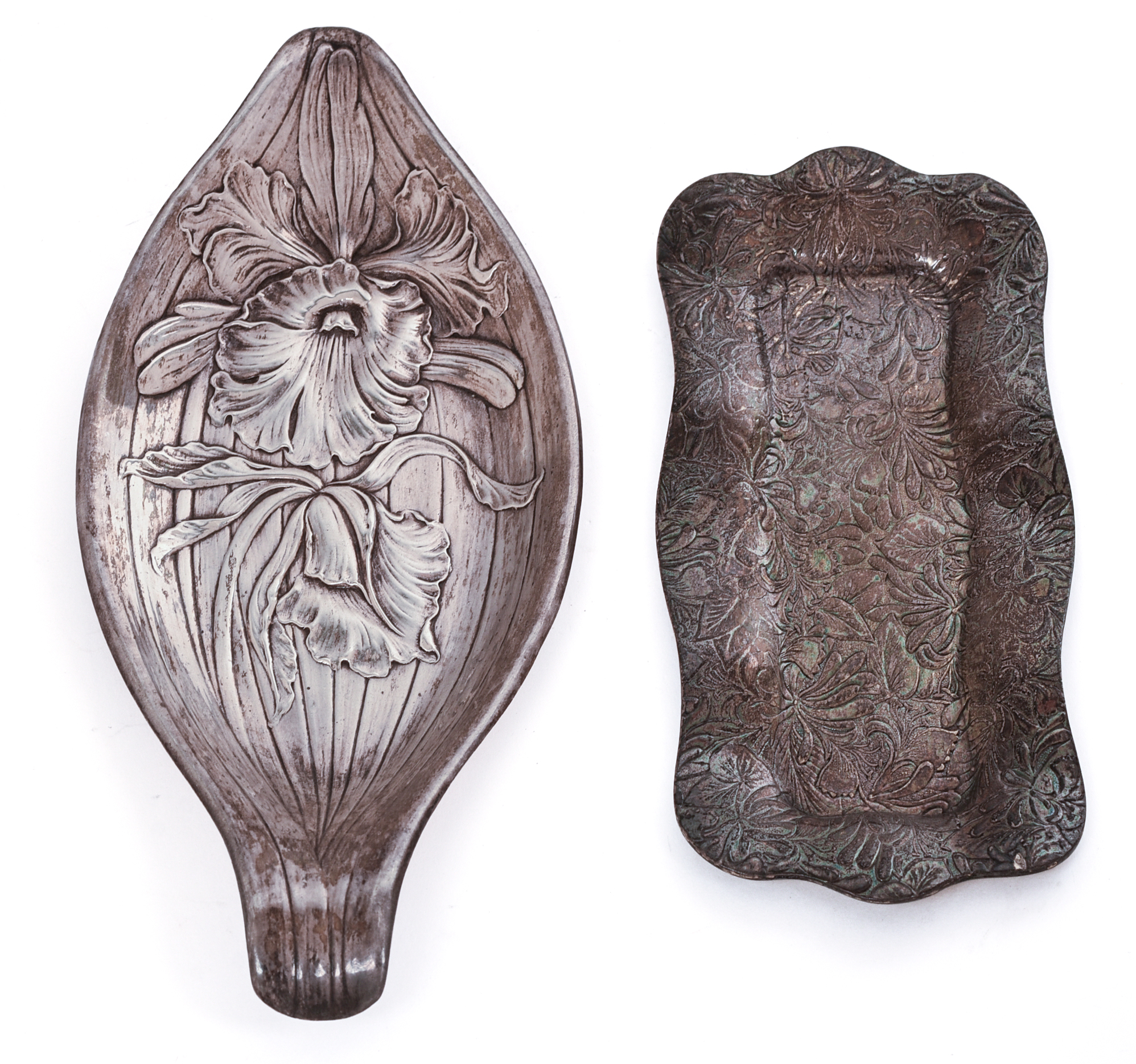 Two Art Nouvea Sterling Silver Trays.