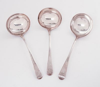 Three London Georgian Silver Ladles. A pair by Thomas Shephard, 1801, and another. Length 7 