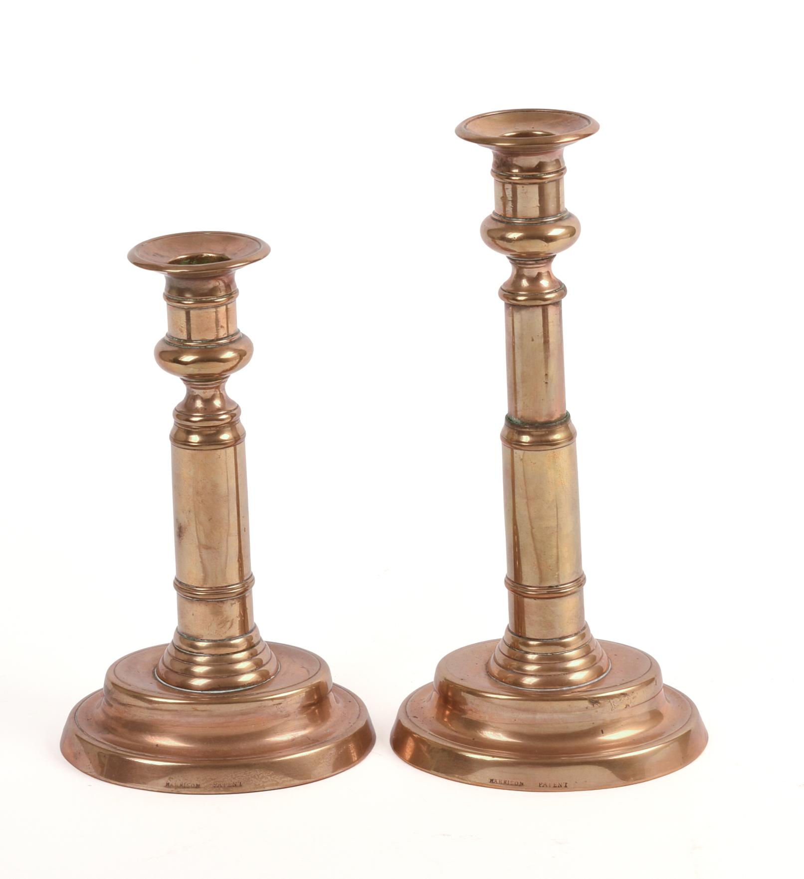 Pair of Unusual Brass Telescoping Push Up Candlesticks.