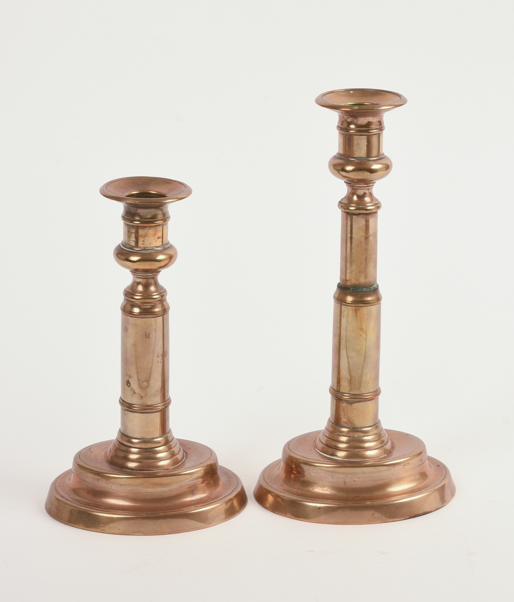 Pair of Unusual Brass Telescoping Push Up Candlesticks.