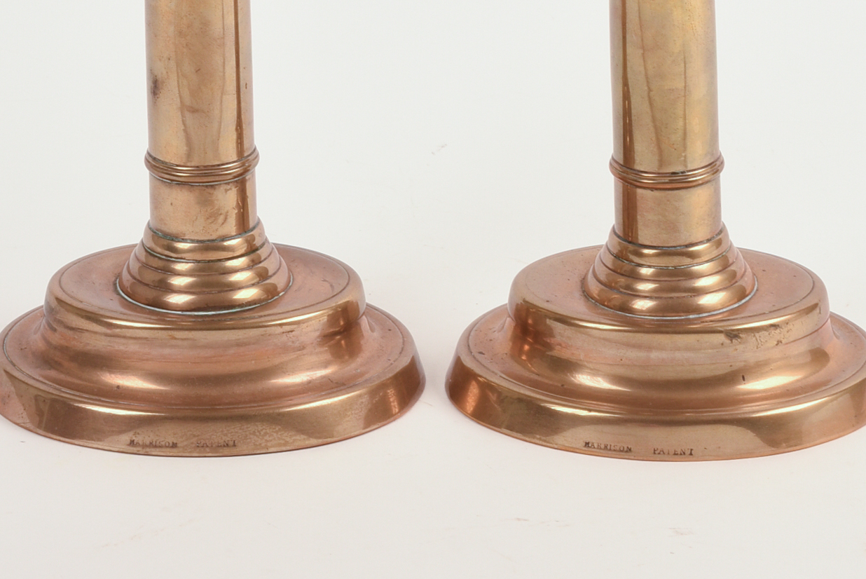 Pair of Unusual Brass Telescoping Push Up Candlesticks.