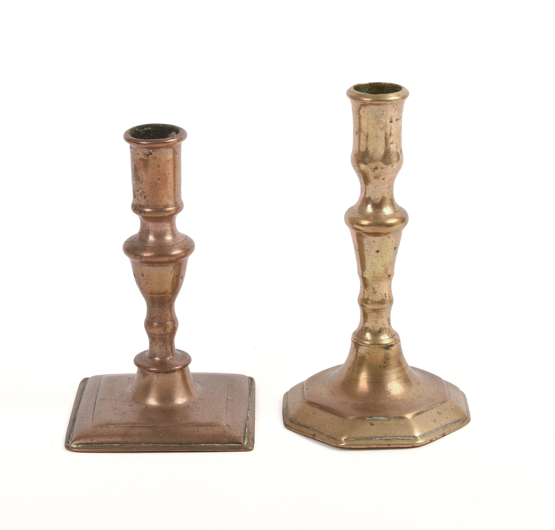 Two 17th or Early 18th Century Brass Candlesticks.