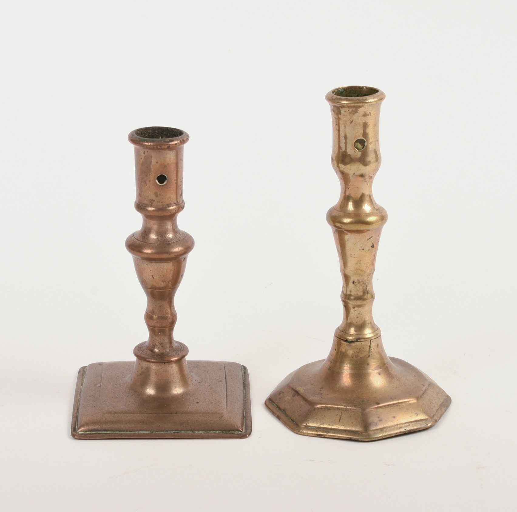 Two 17th or Early 18th Century Brass Candlesticks.