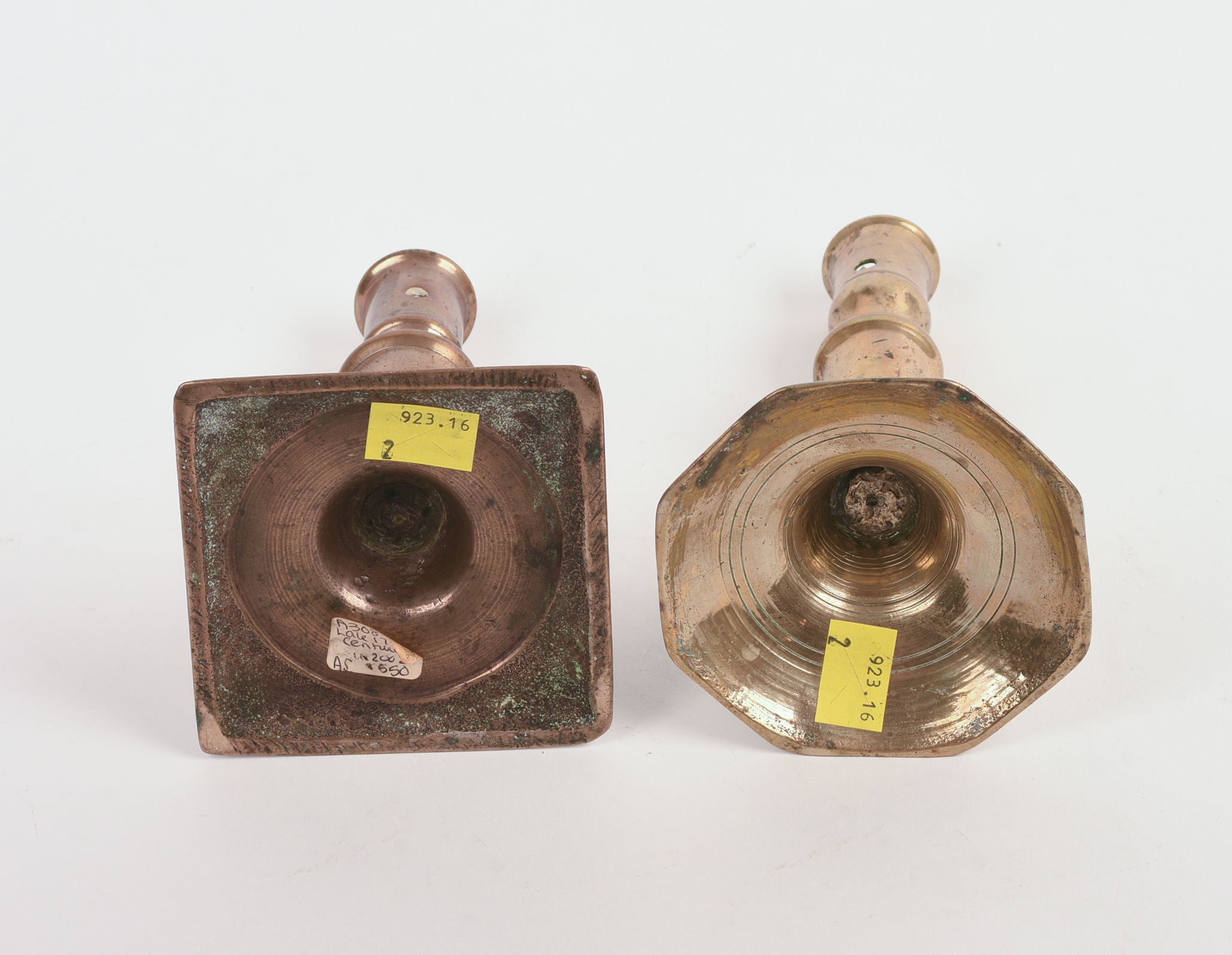 Two 17th or Early 18th Century Brass Candlesticks.