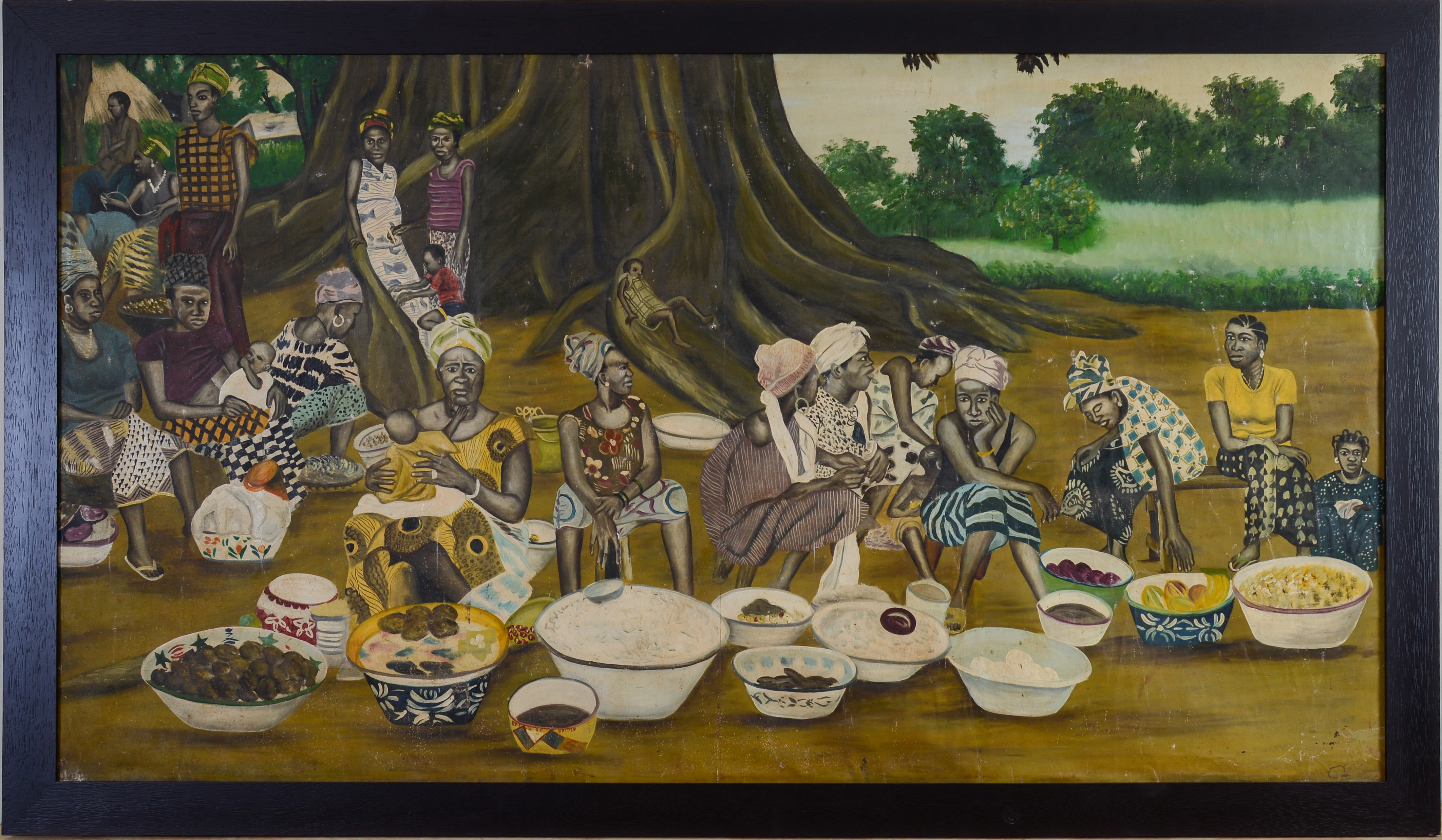 Large Painting of African Villagers.