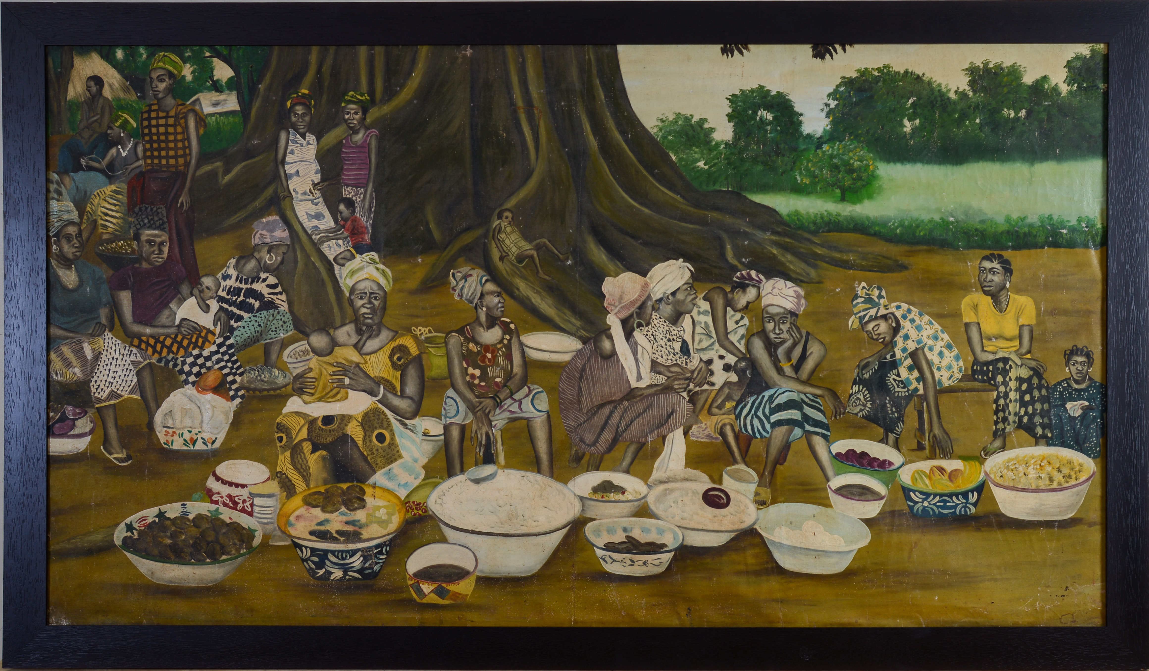 Large Painting of African Villagers.