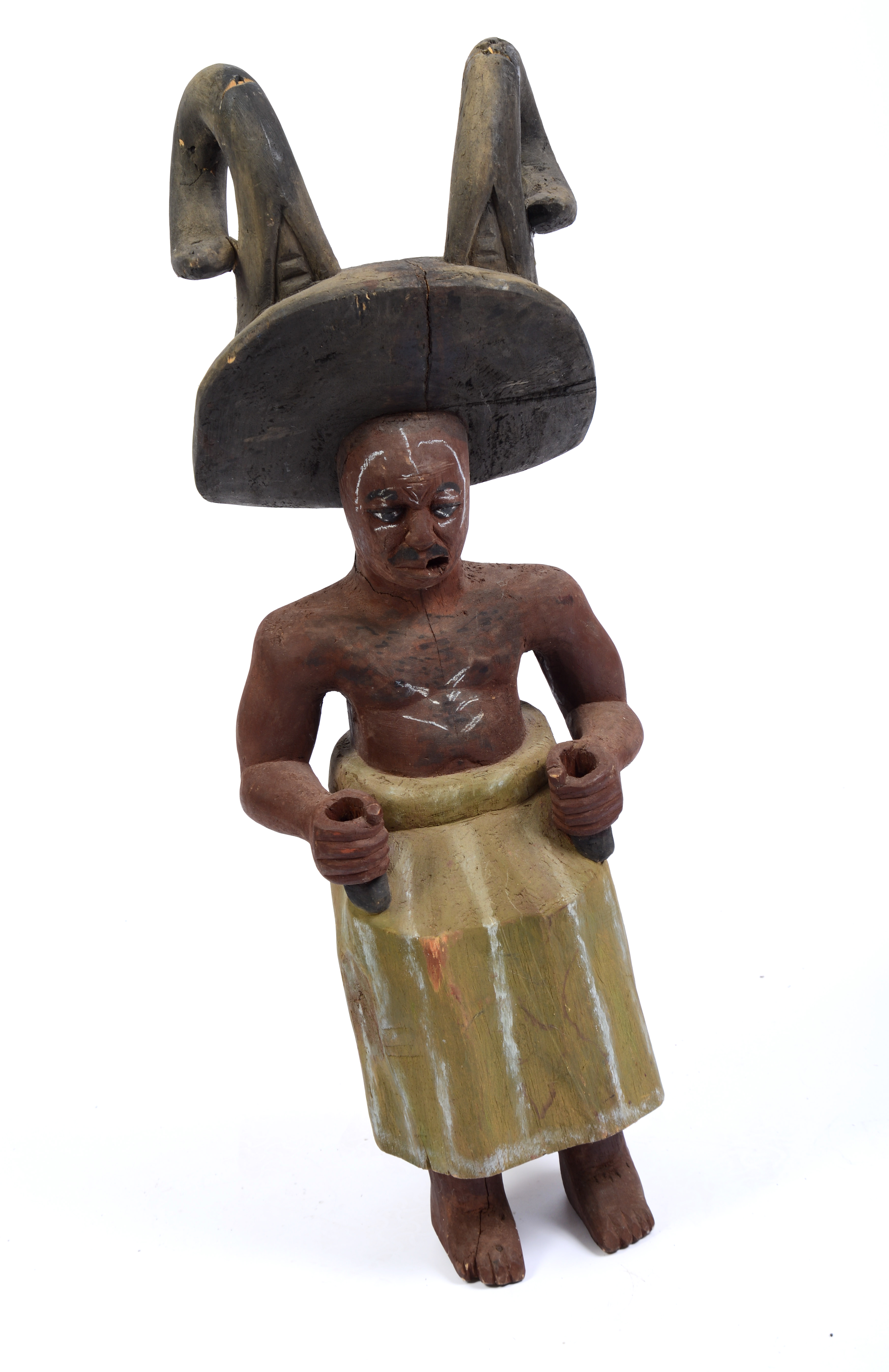 African Carved Figure of a Seated Man.