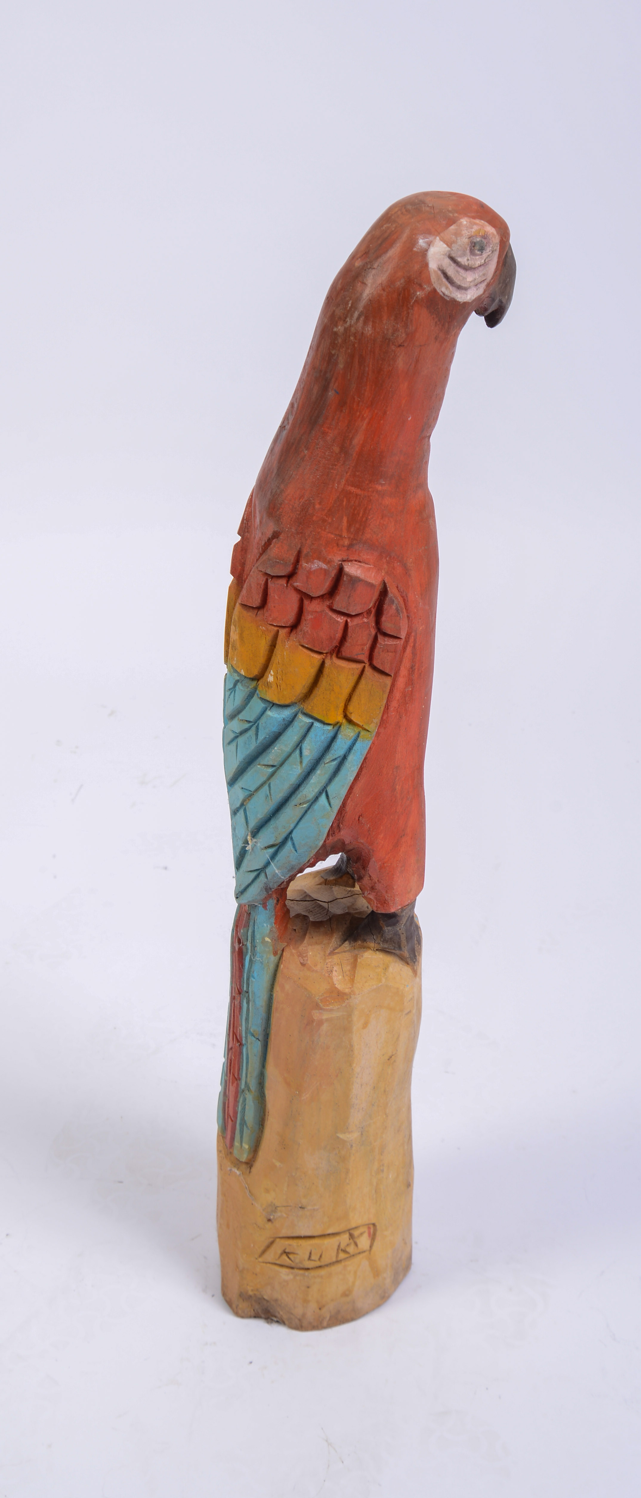 Carved Wooden Sculpture of a Parrot.