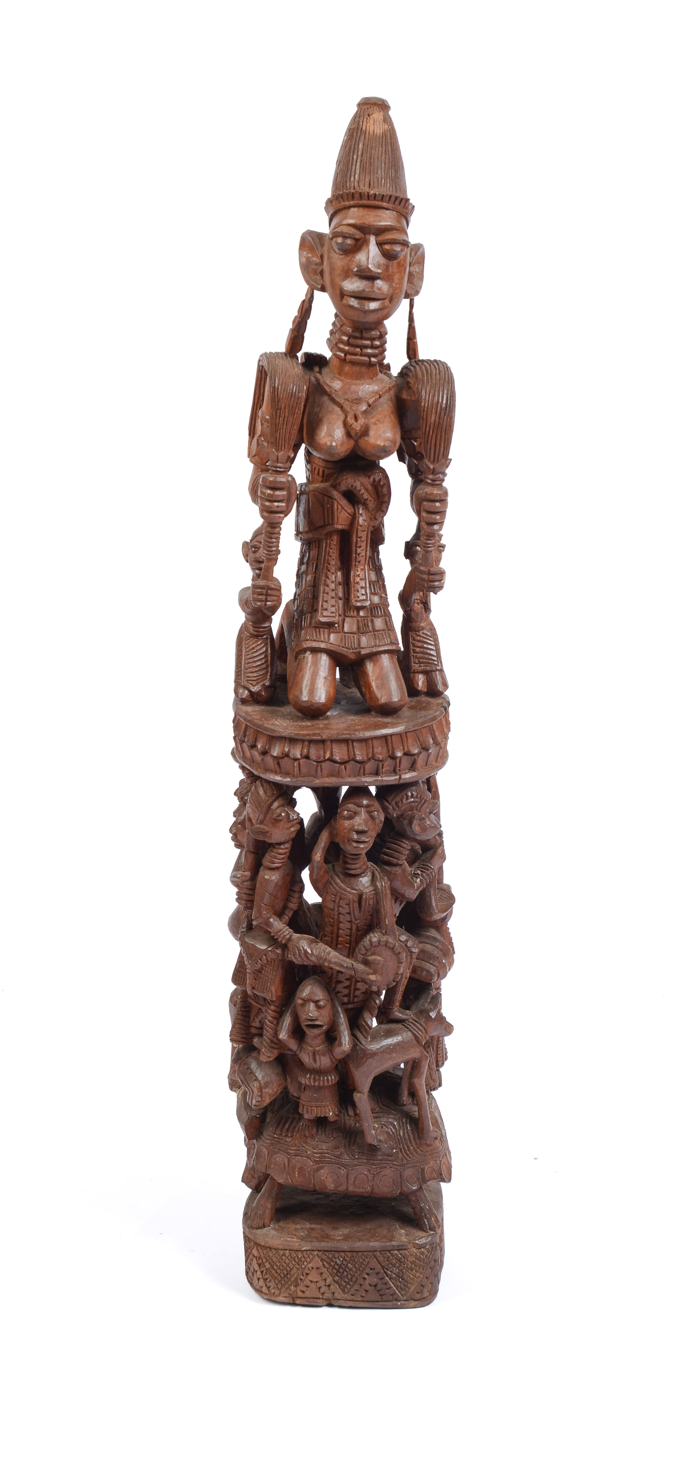 African Carved Wooden Sculpture With Figures.