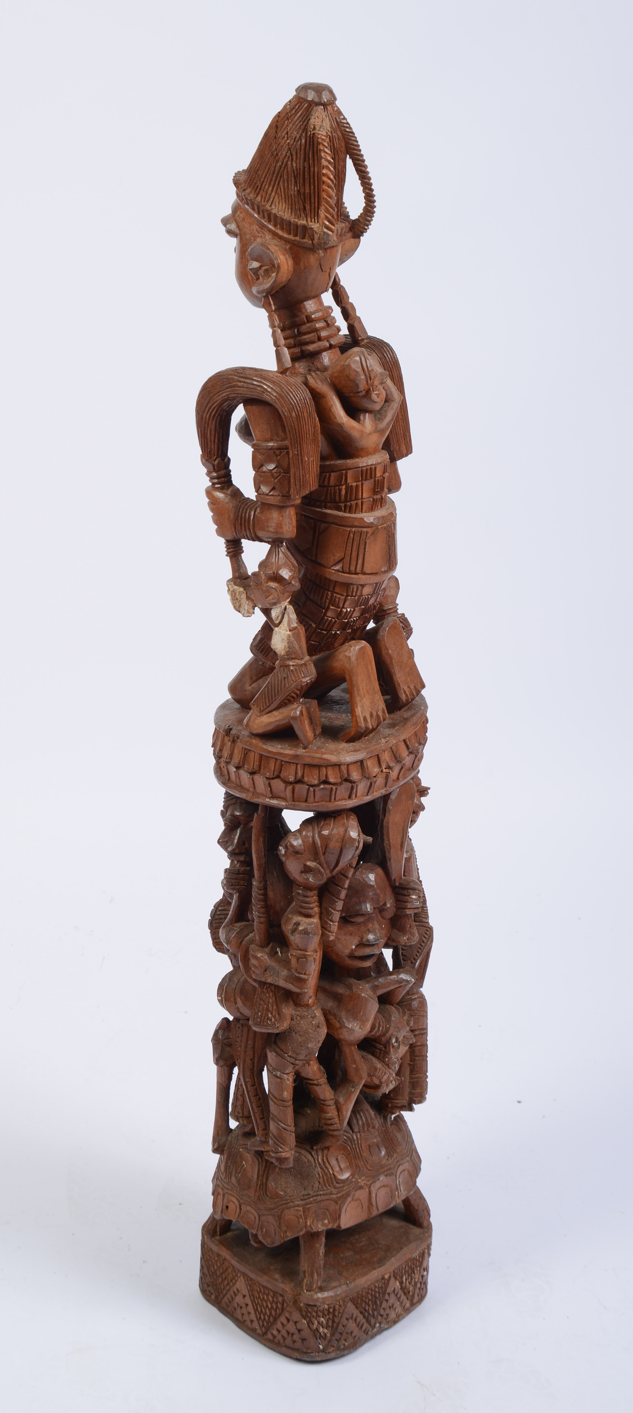 African Carved Wooden Sculpture With Figures.