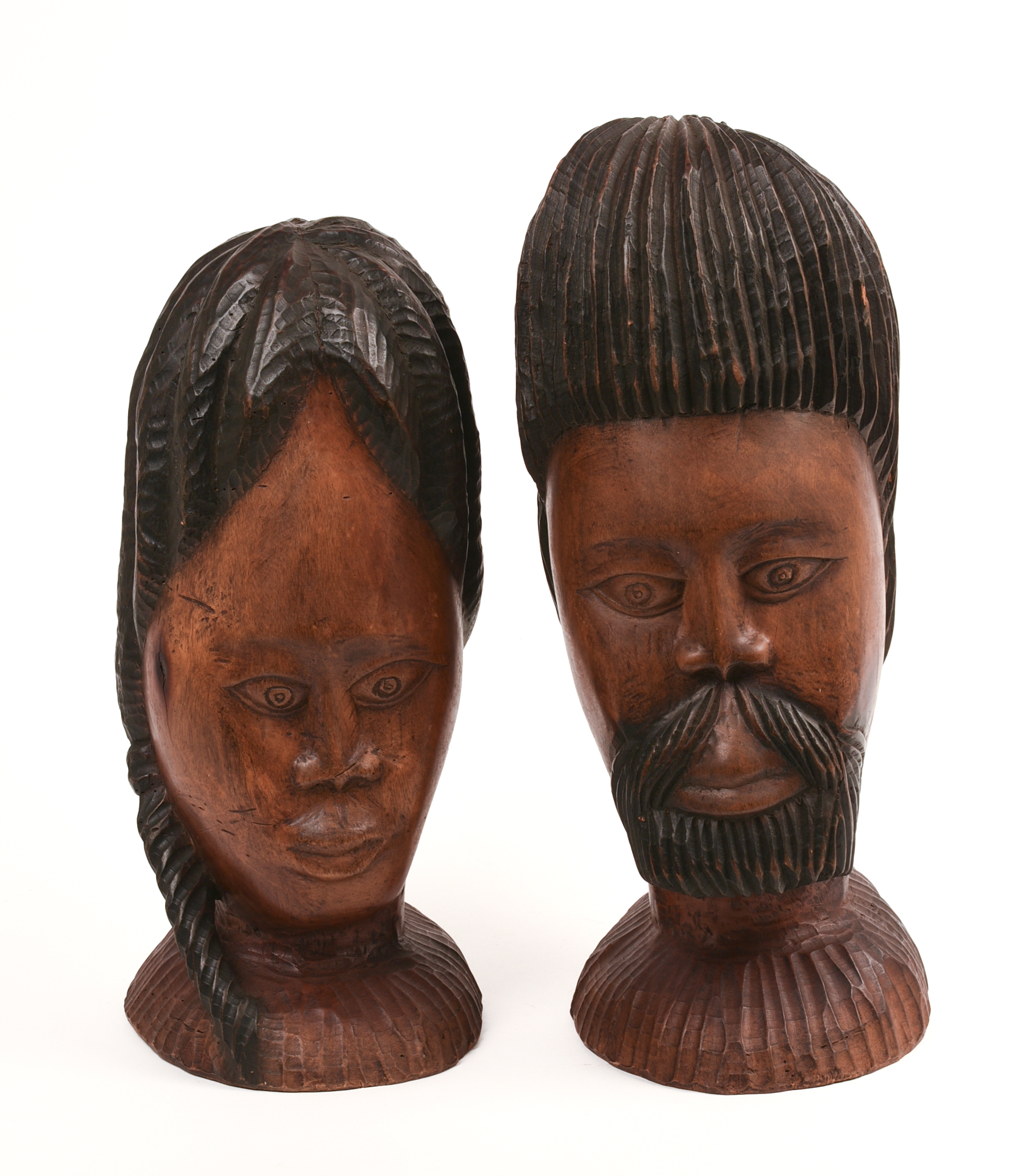 Pair of African Carved Hardwood Busts.