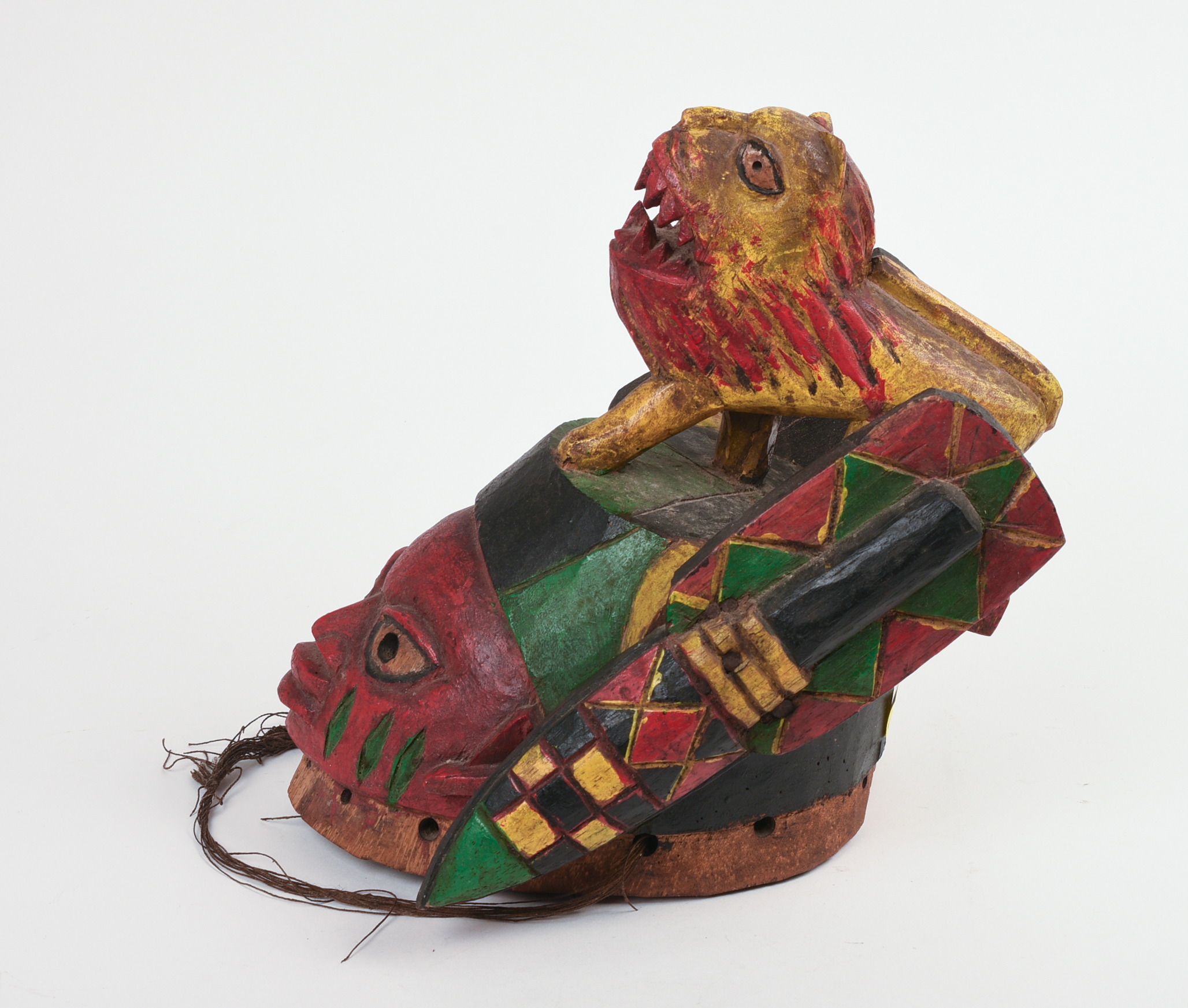 African Carved Mask With Lion.
