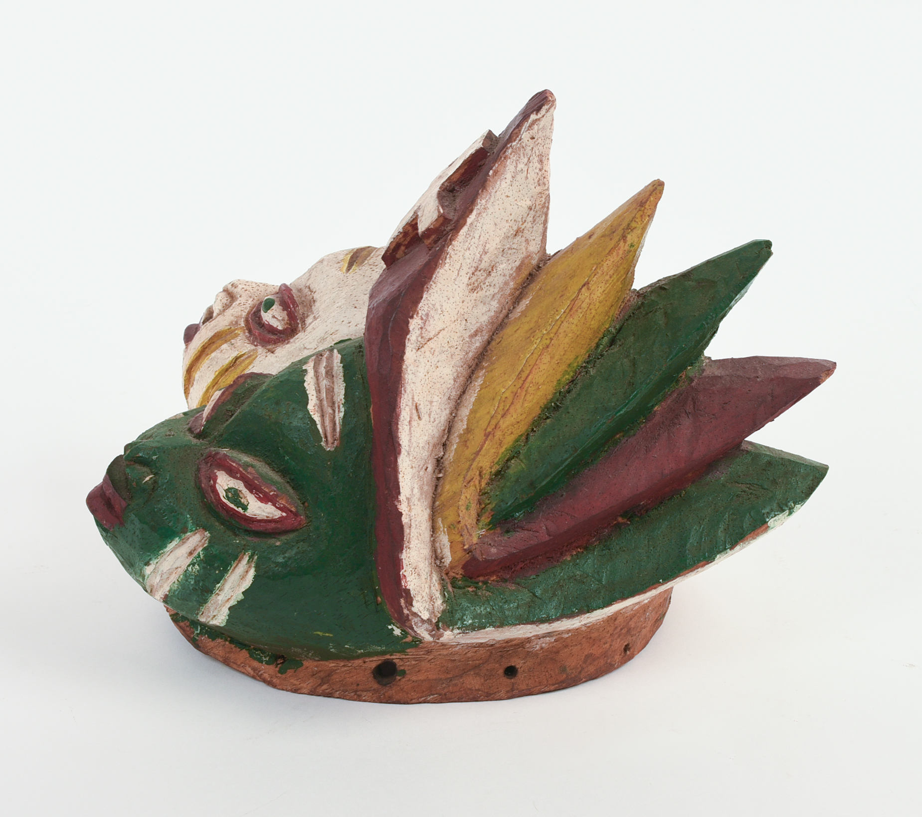 African Carved Mask With Two Faces and Cross