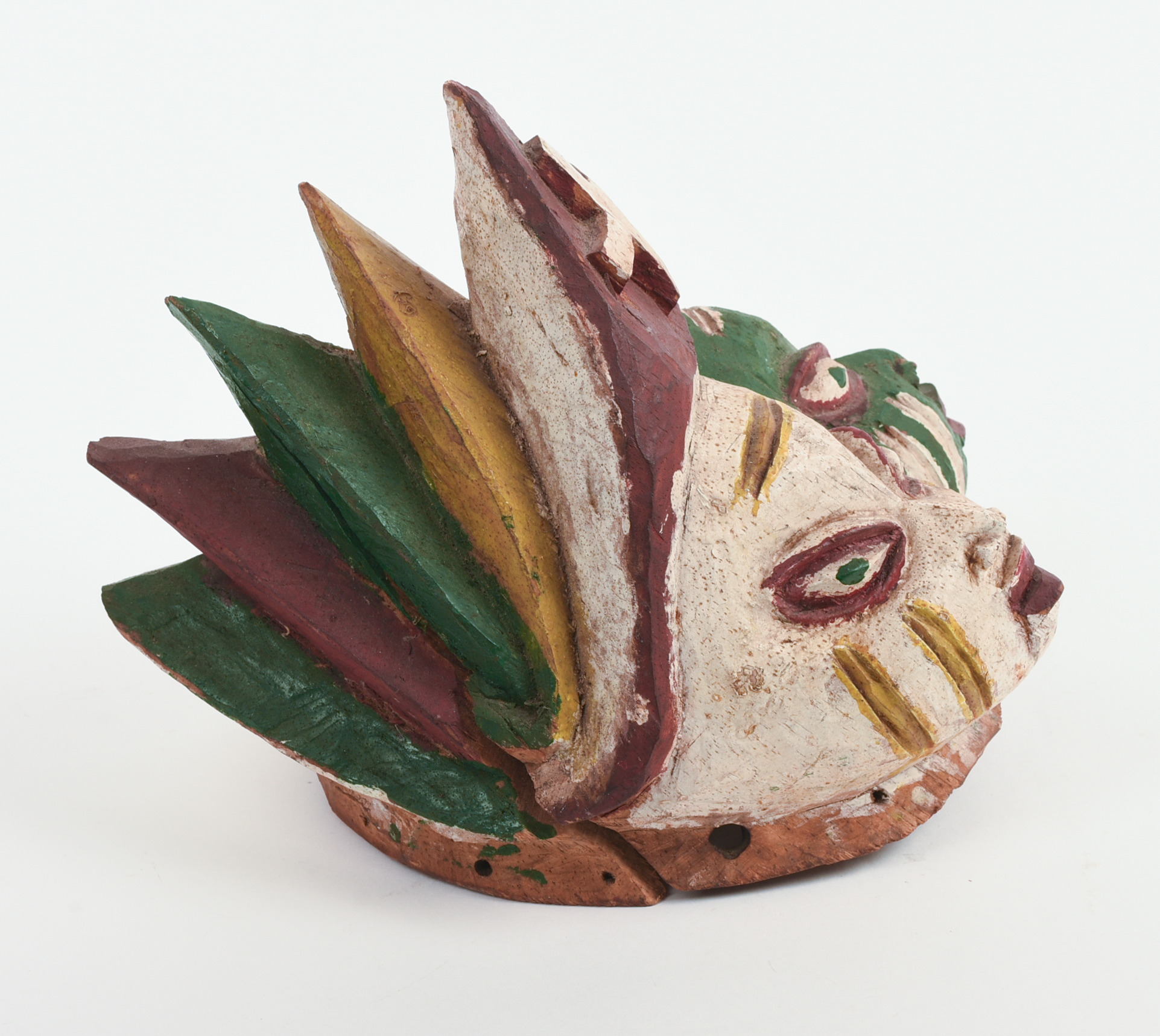 African Carved Mask With Two Faces and Cross