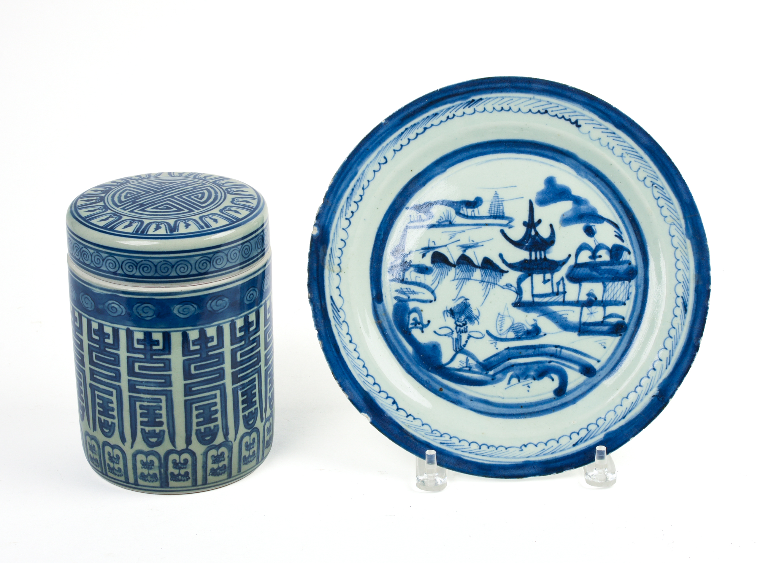 Chinese Canton Plate and a Covered Jar.