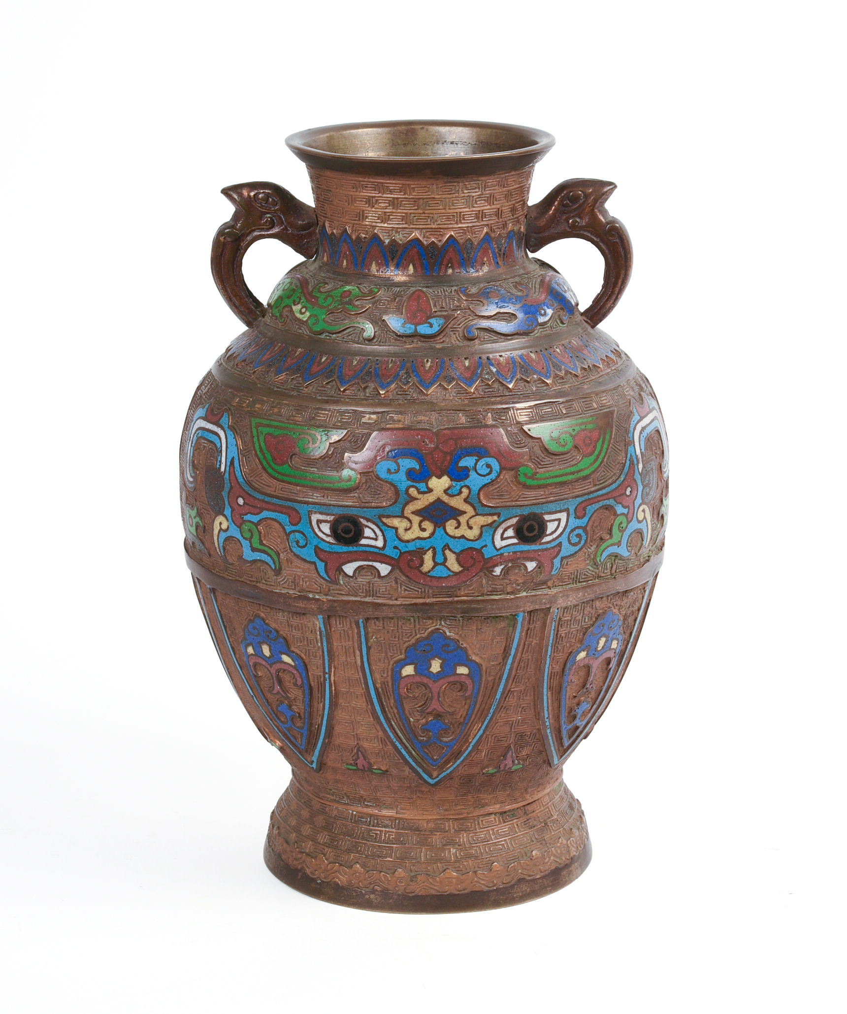 Bronze Vase with Champleve Decoration.
