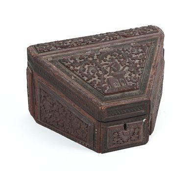 Carved Indian Sandalwood Box. 19th c. 8.5 x 5 x 6 inches. Some losses.