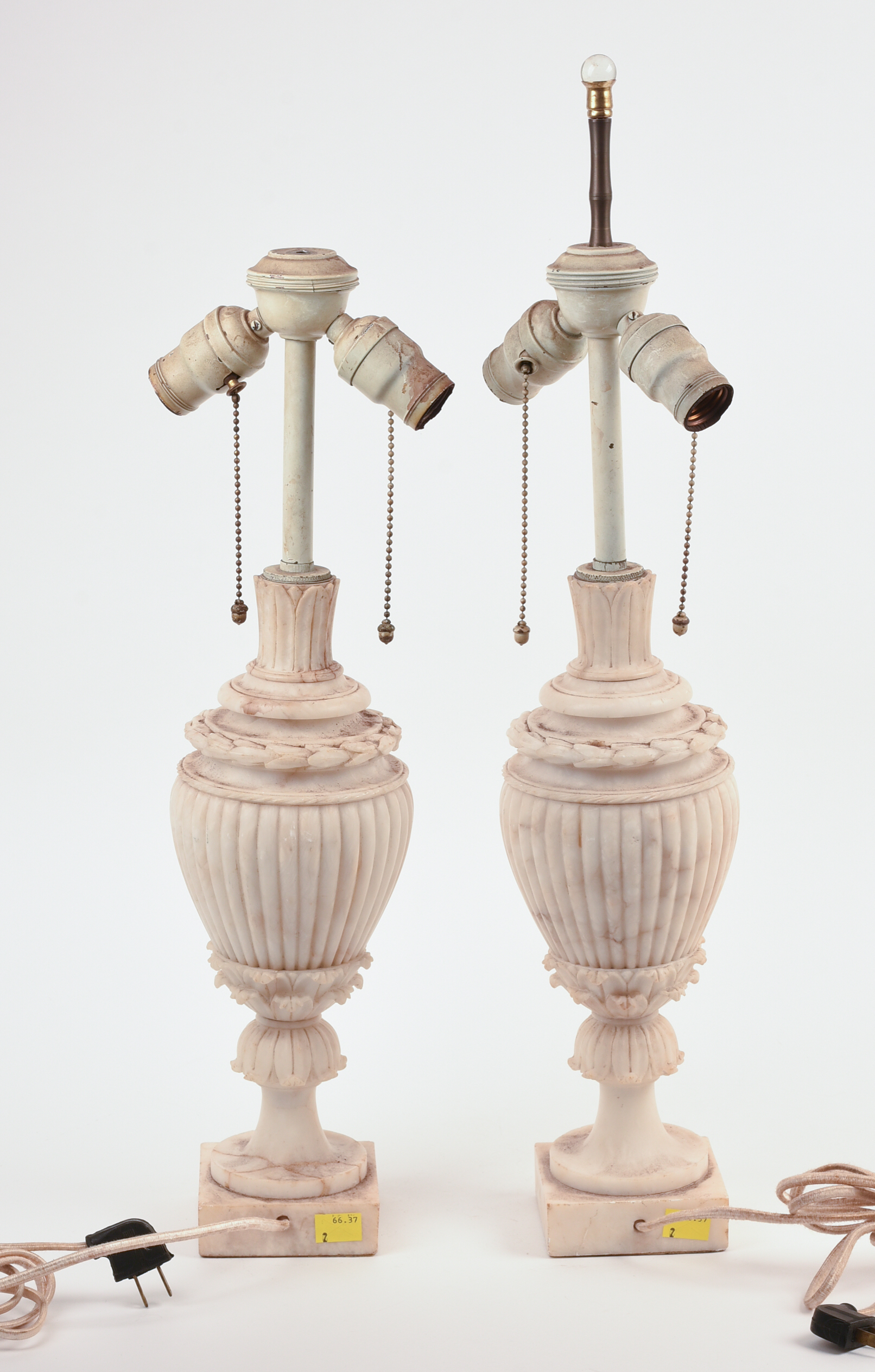 Pair of Fine Carved Italian Alabaster Lamps