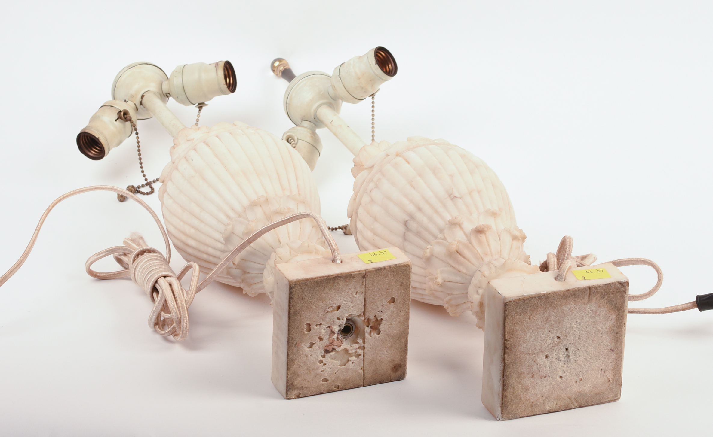 Pair of Fine Carved Italian Alabaster Lamps