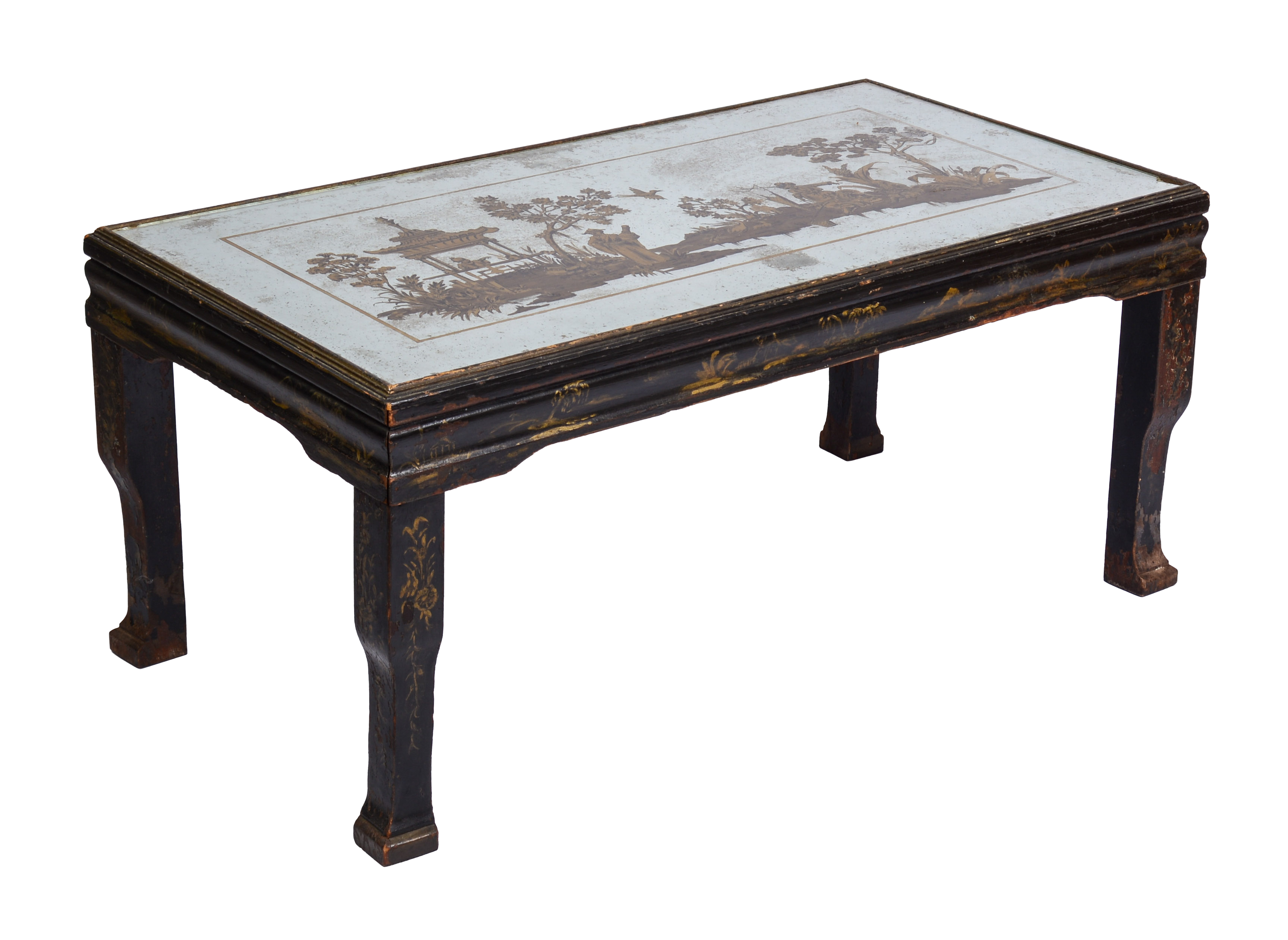 Chinoserie Mirrored Glass Top Table