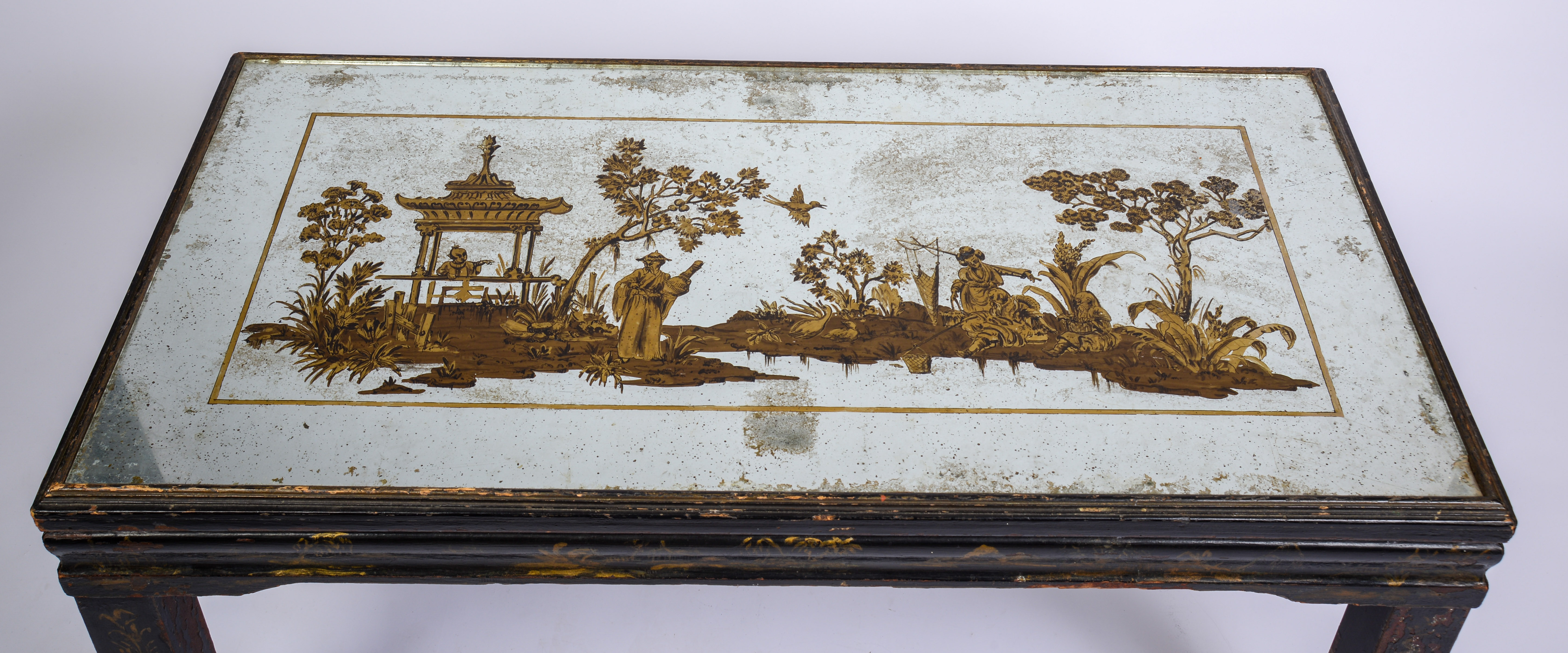 Chinoserie Mirrored Glass Top Table