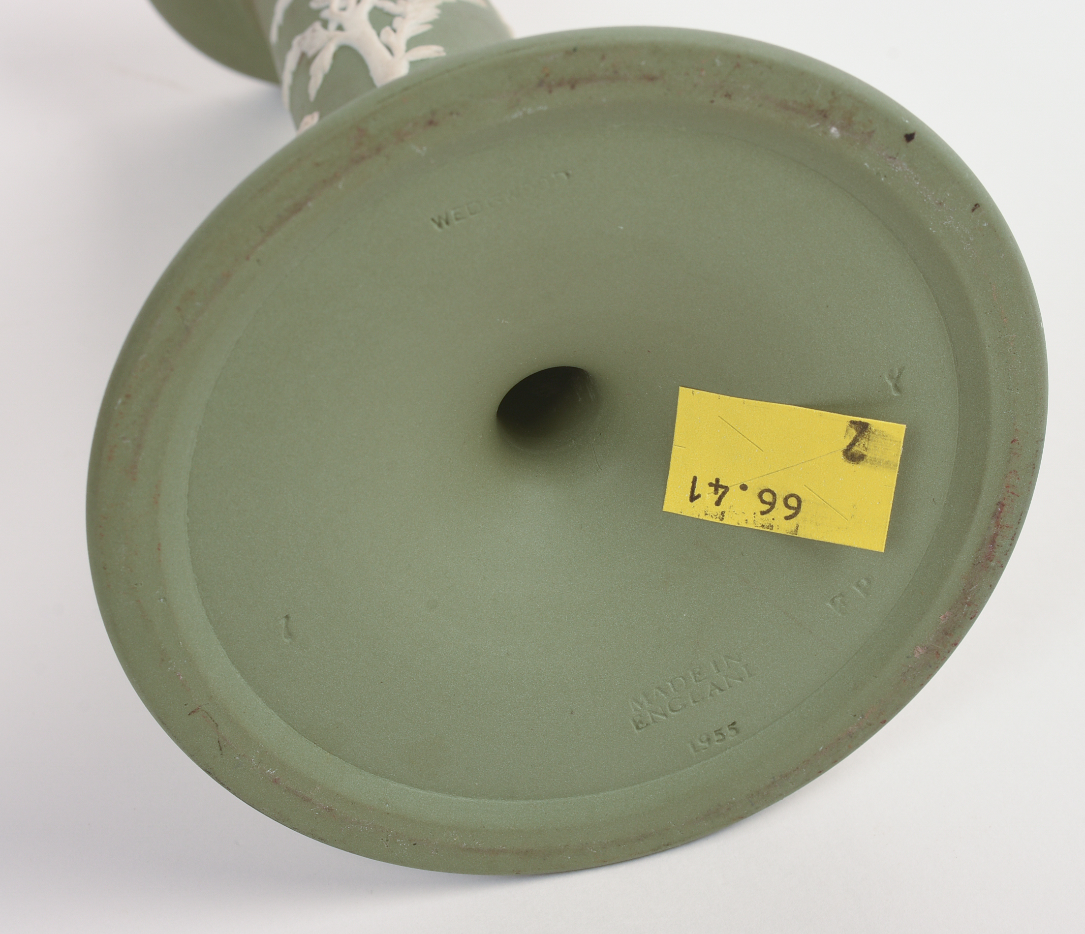 Pair of Wedgwood Green Jasperware Candle Sticks