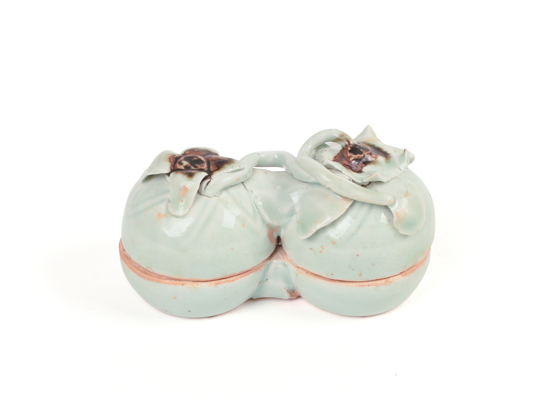 Chinese Glazed Ceramic Double Persimmon Box