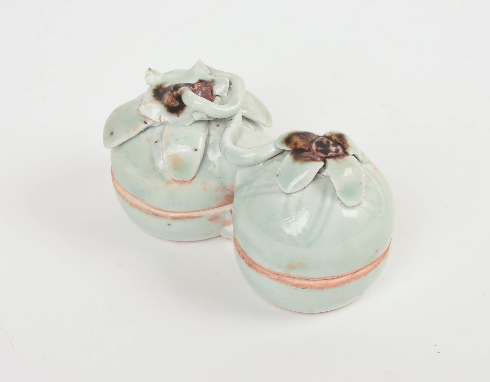 Chinese Glazed Ceramic Double Persimmon Box